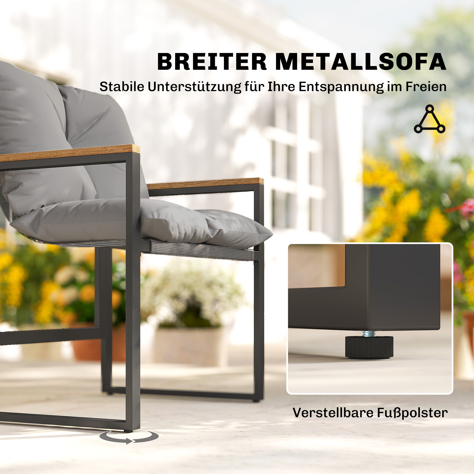 Bistro-Set für 2 Personen, 3-teiliges Garten-Bistro-Set mit Metallrahmen und dicken Polstern