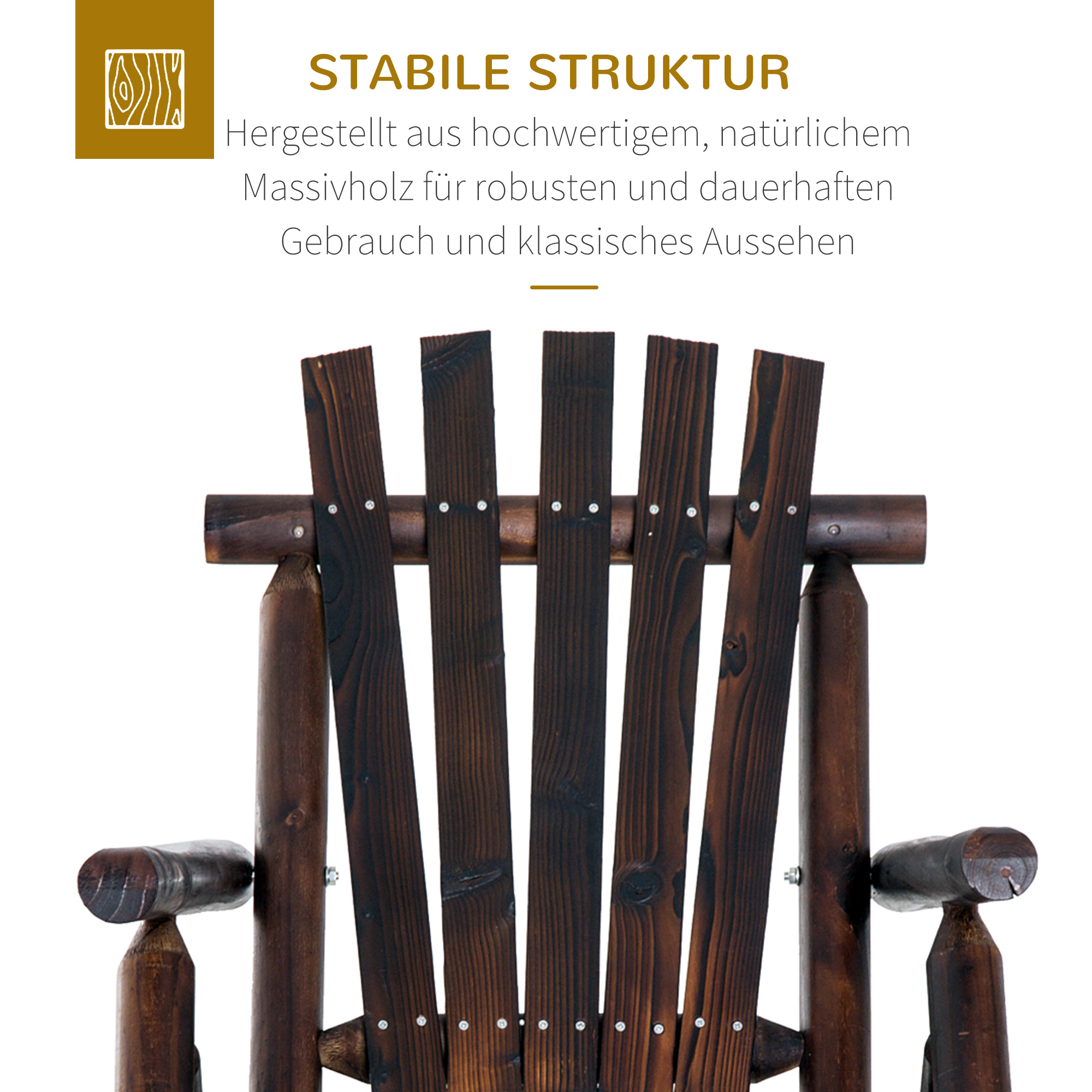 Schaukelstuhl mit Armlehne, Wetterfest, Massivholz Verkohlt, 97 x 69 x 93cm
