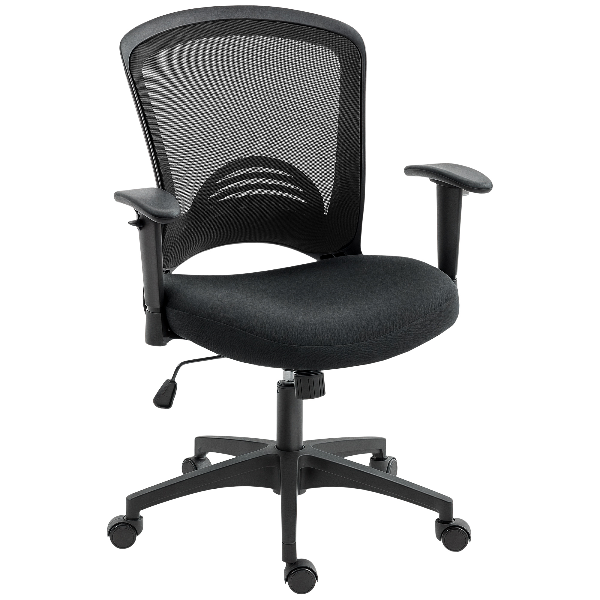 Netz-Bürostuhl, verstellbarer Schreibtischstuhl mit Netzstoff-Rückenlehne, rollbar, mit Kippfunktion, Schwarz