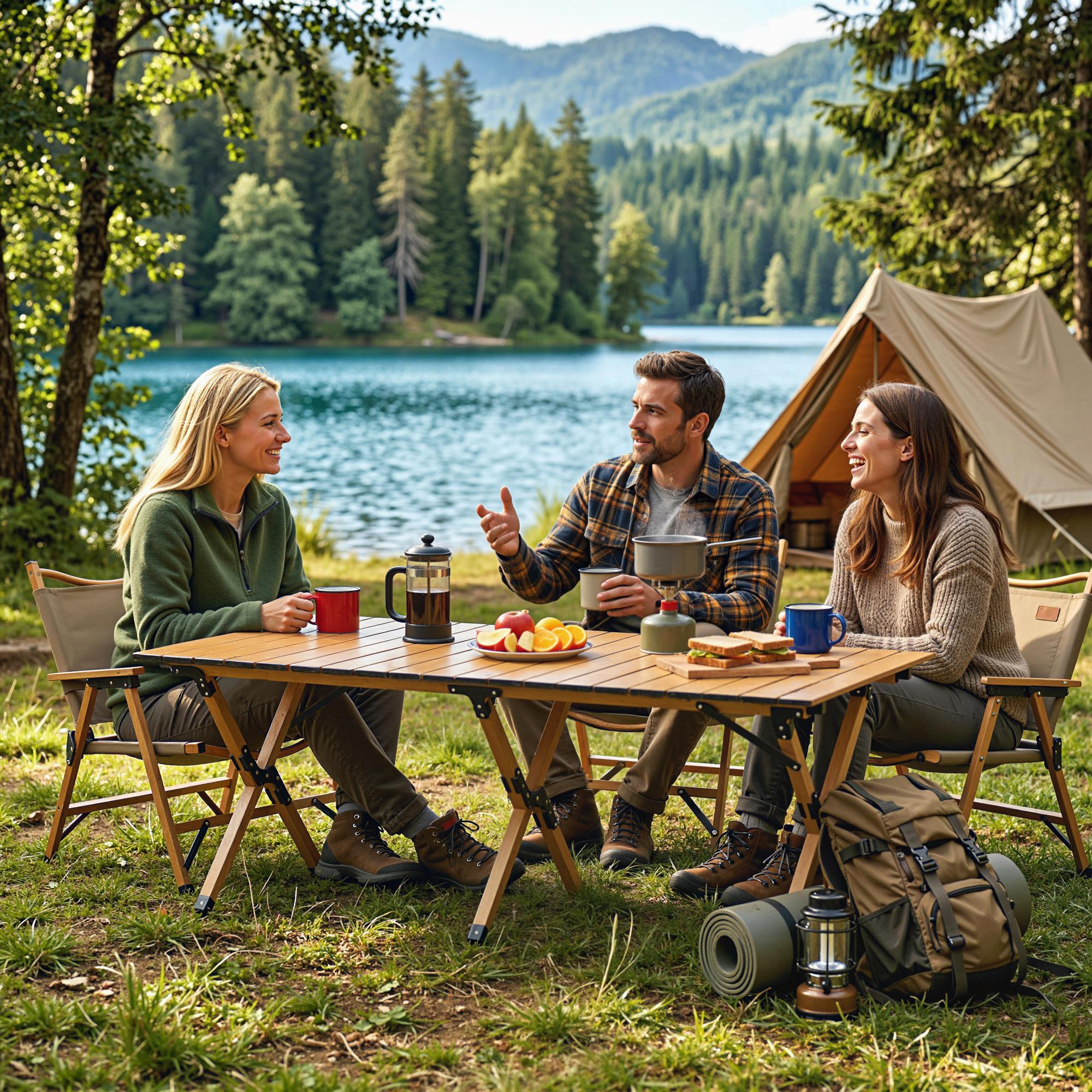 Campingtisch 117 x 60 cm Aluminium Klapptisch mit Aufrollbare Tischplatte Holz-Optik Tragetasche wasserdicht