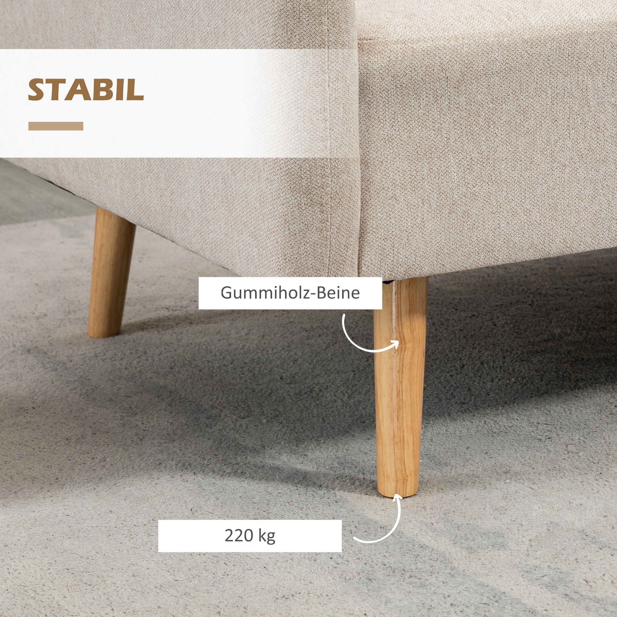2er-Sofa Sofa Couch, Modern-Design, inkl. 2 Kissen, Holzbeine, 130 x 70 x 80 cm, Creme
