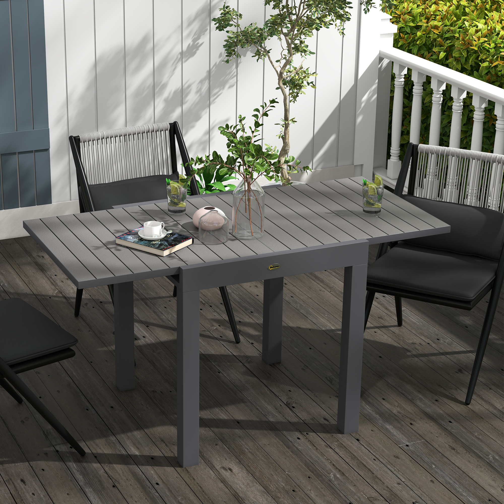 Gartentisch Outdoor-Tisch, wetterbeständig, 162 x 80 x 75 cm, Grau