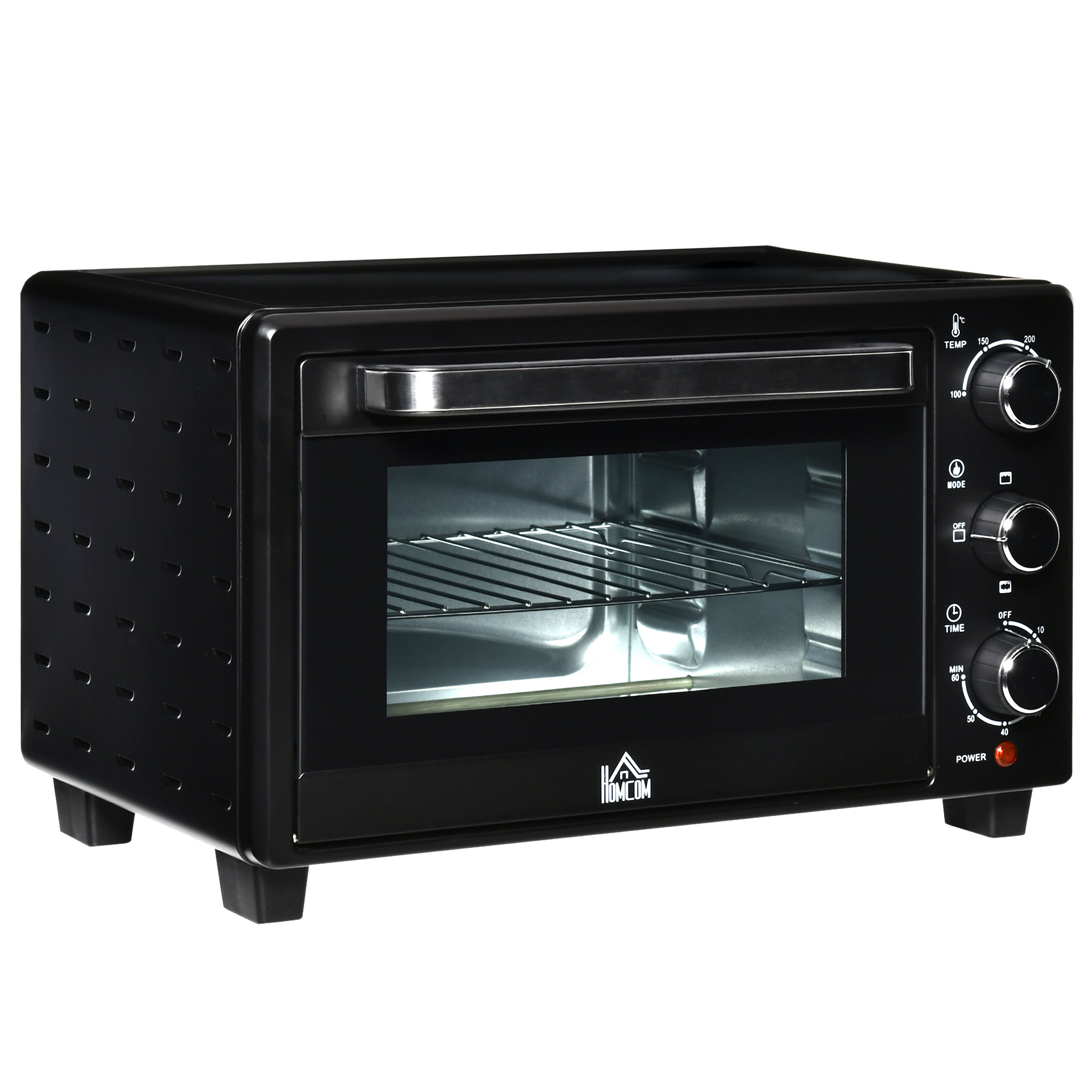 Minibackofen, 21 L Toasterofen mit 1 Drahtgestell und 1 Backblech, 3 Kochmodi, 100 °C-230 °C, Edelstahl, Glas, Schwarz