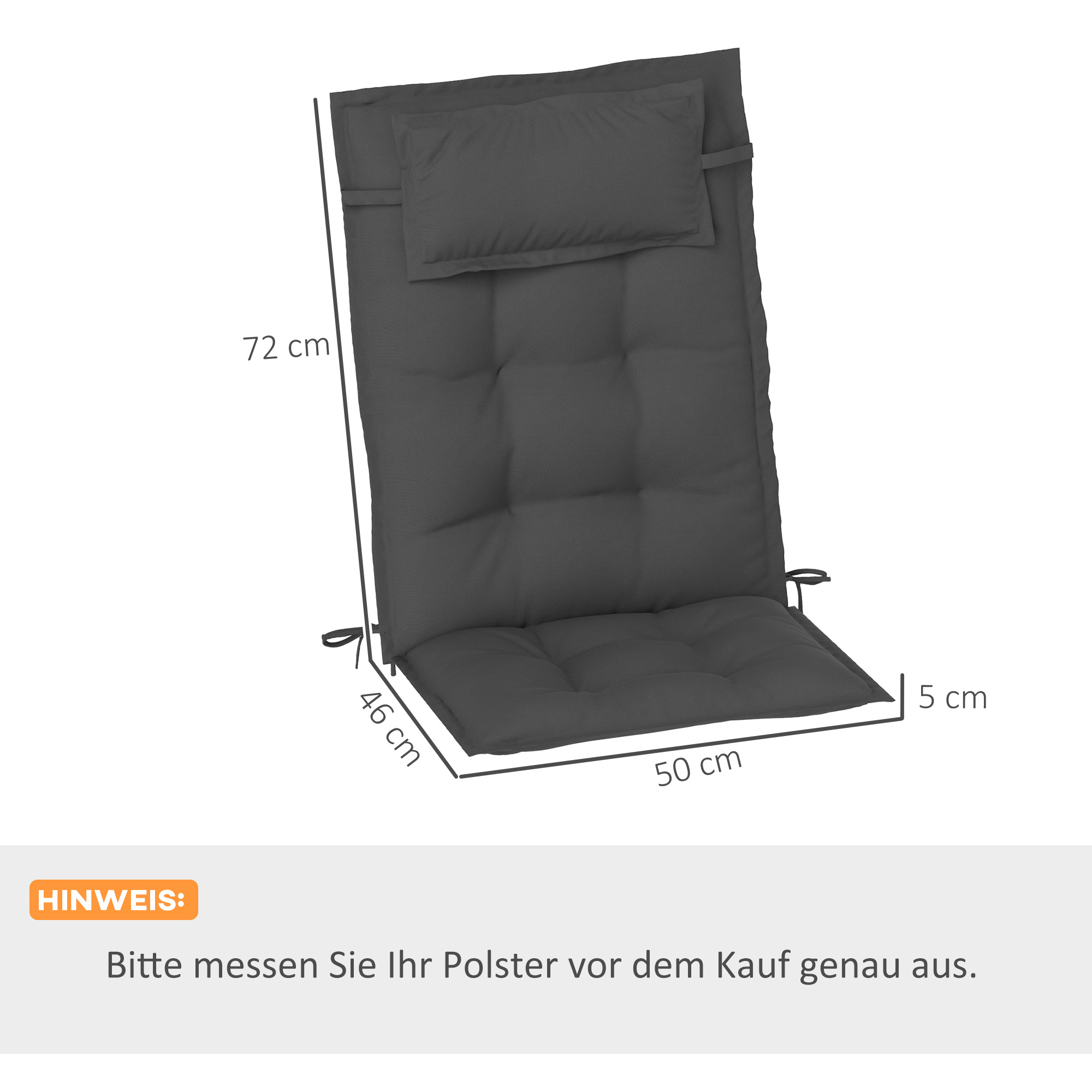 2er Set Auflage für Sonnenliege Wasserabweisend Liegenauflage für Gartenliege Polsterauflage 50x116x5 cm, Dunkelgrau