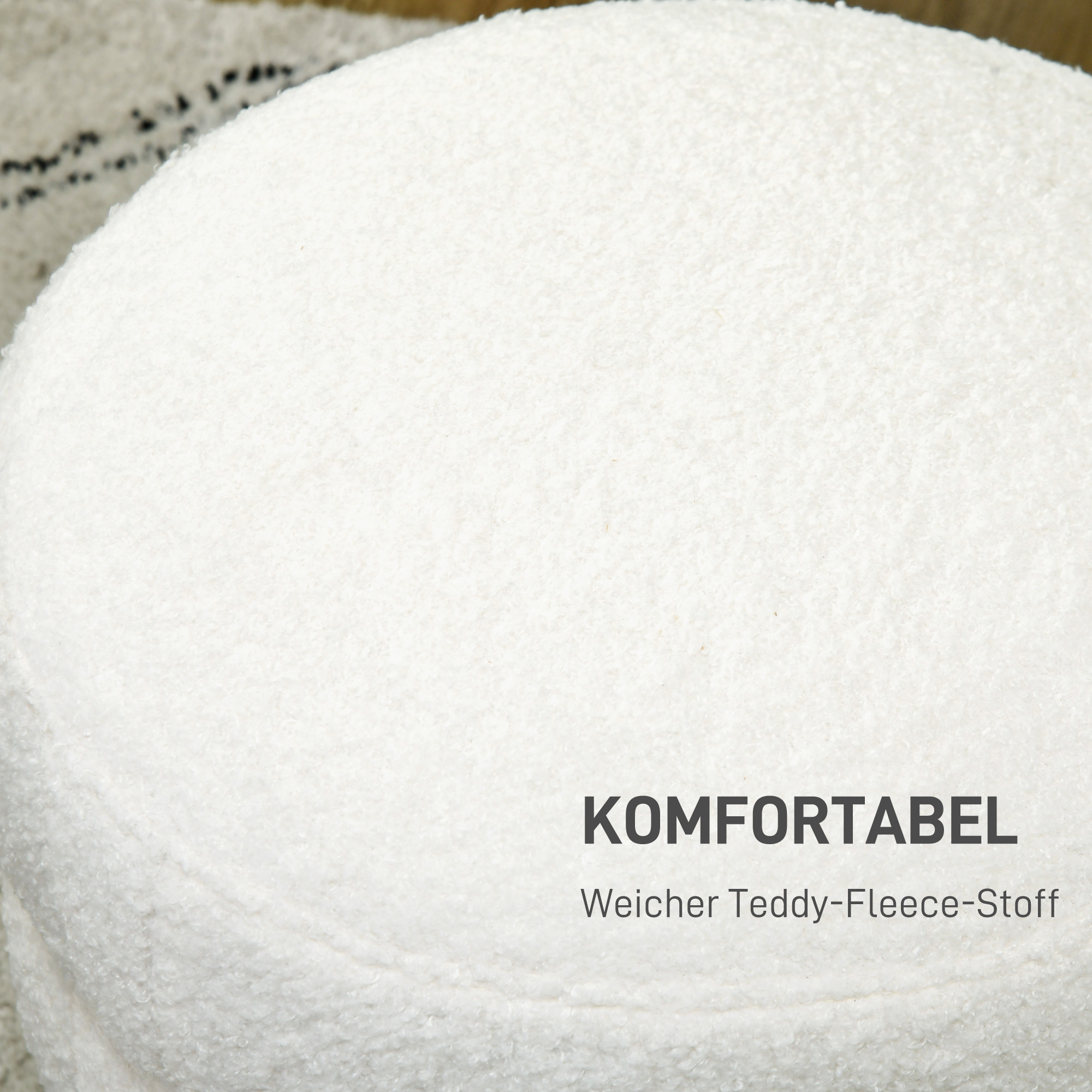 Hocker, rund, Teddyfleece, bis 120kg, ?40x45H cm, Cremeweiß