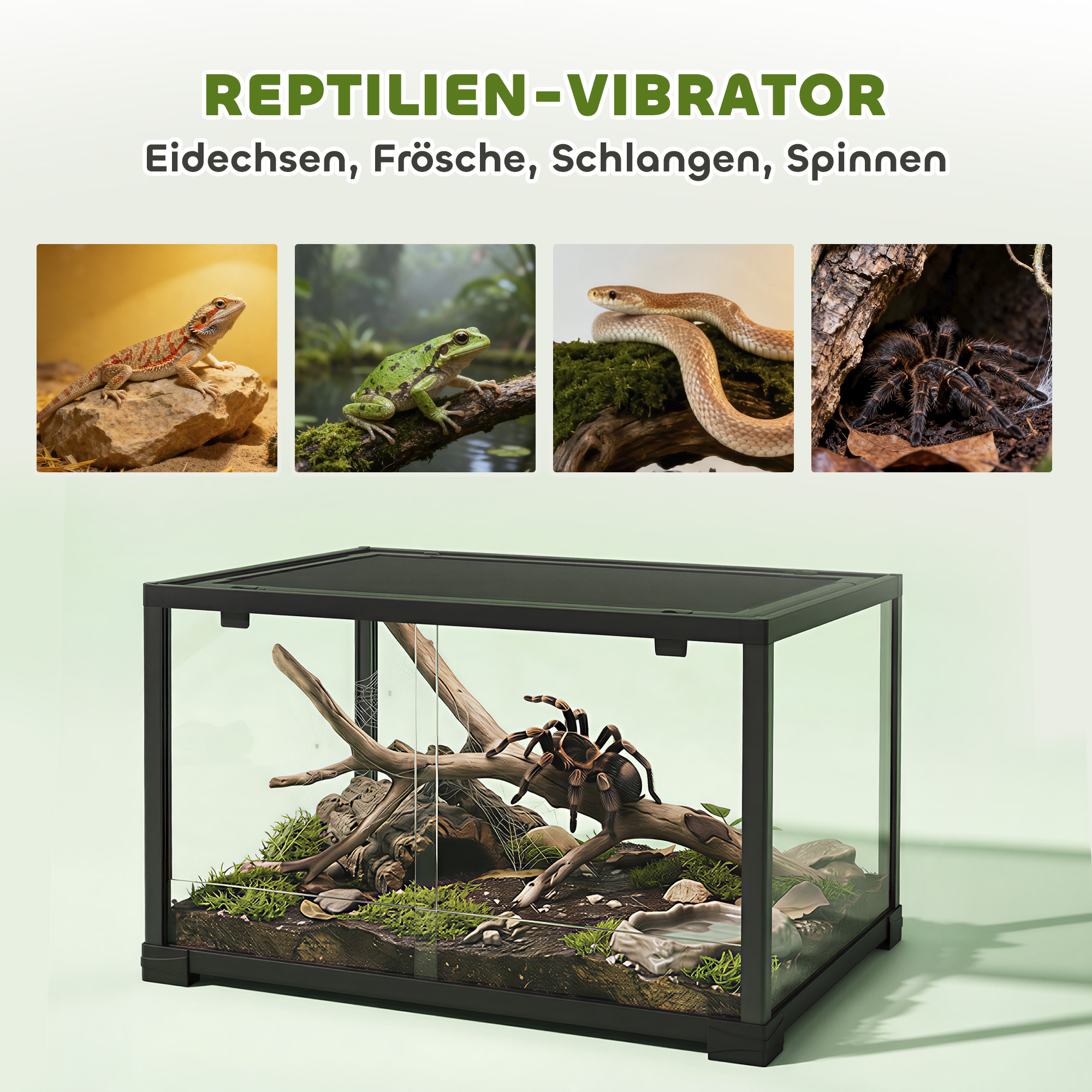 Reptilien-Terrarium, 86 Liter Vivarium mit Schiebetür, verschließbar, für Echsen, Insekten, Spinnen, Geckos, 60 x 45 x 32 cm, Schwarz