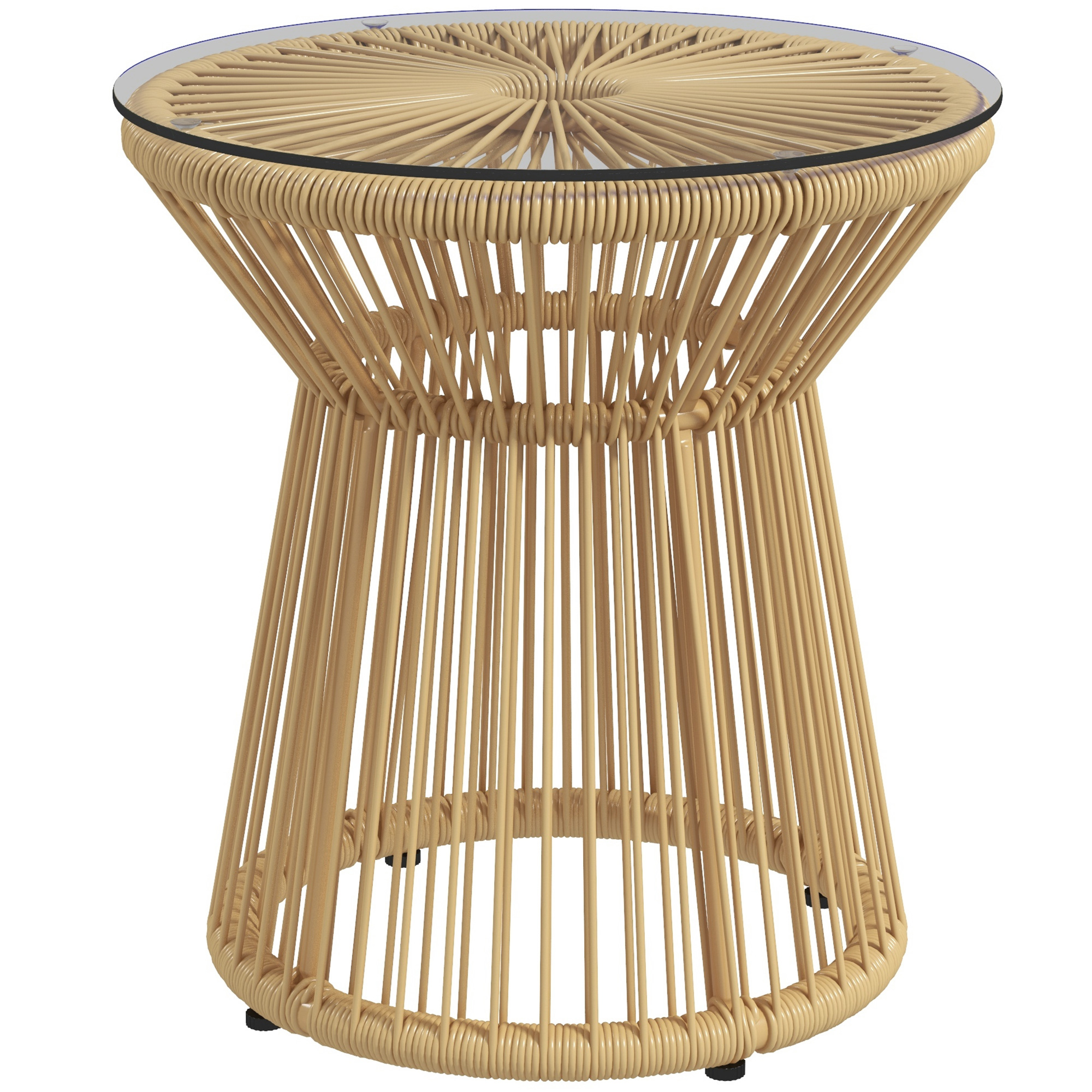 Outdoor-Beistelltisch Gartentisch Rattan-Beistelltisch, Glasplatte, PE-Rattan, 40 cm x 40 cm x 42 cm Beige