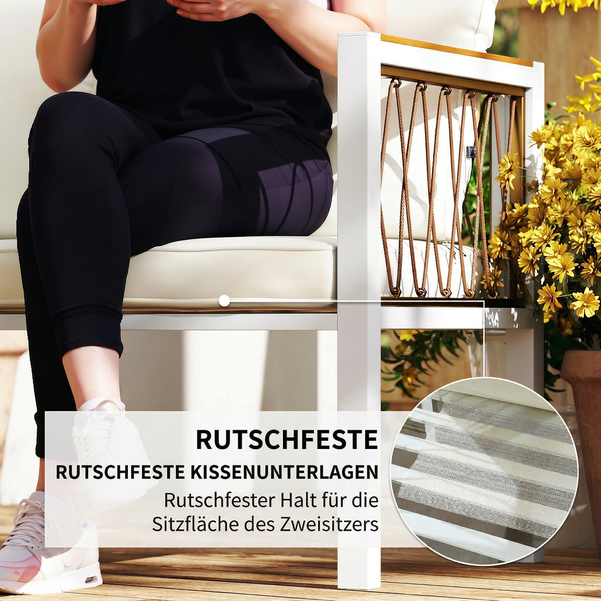 Gartenmöbel Set 4-teilig Polyrattan Lounge-Set mit Zweisitzer 2 Sessel Glastisch abnehmbar Kissen rutschfesten Matte