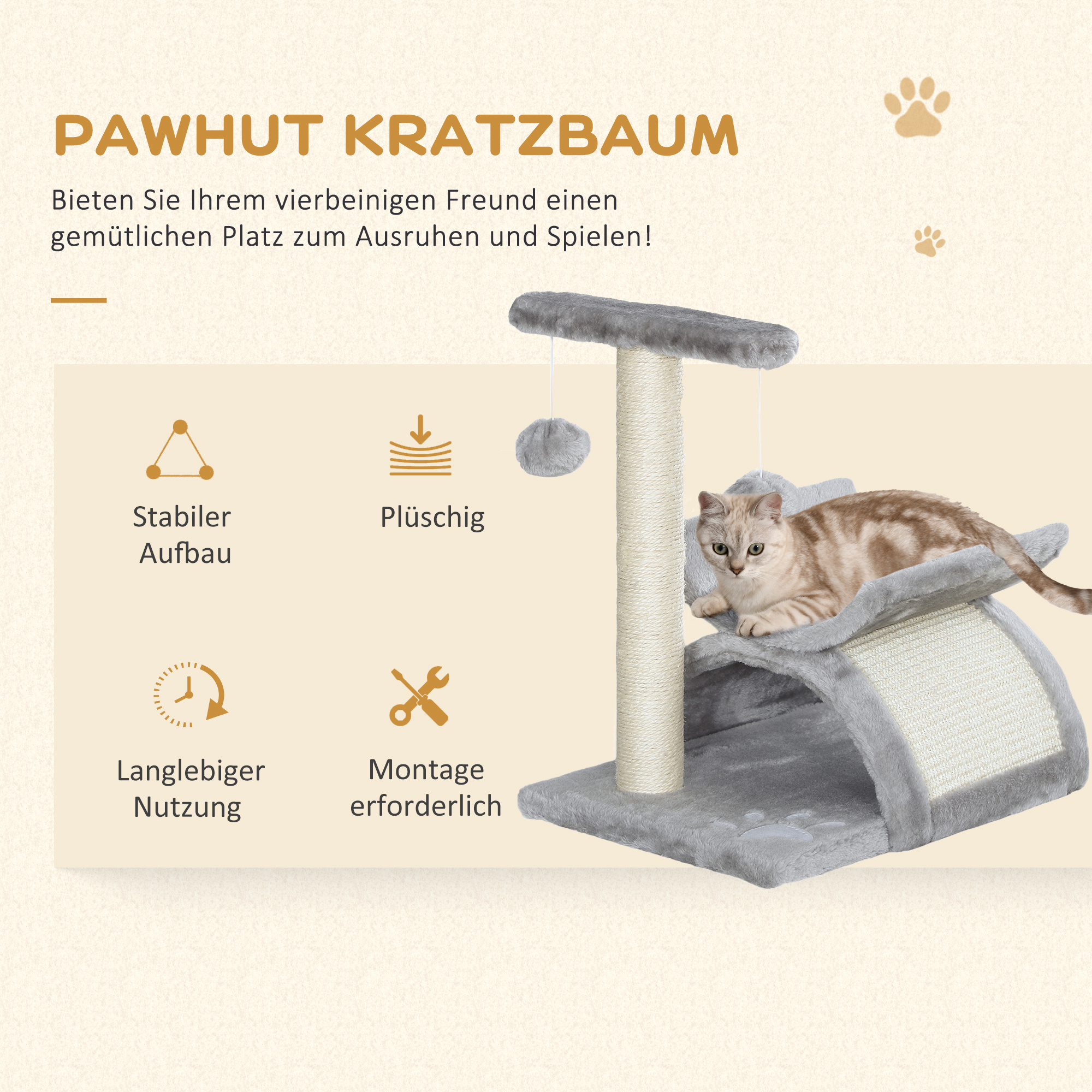 Kratzbaum klein Katzenkratzbaum Spielbaum Kratzstamm für Katzen mit Spielball Braun 40 x 30 x 43 cm