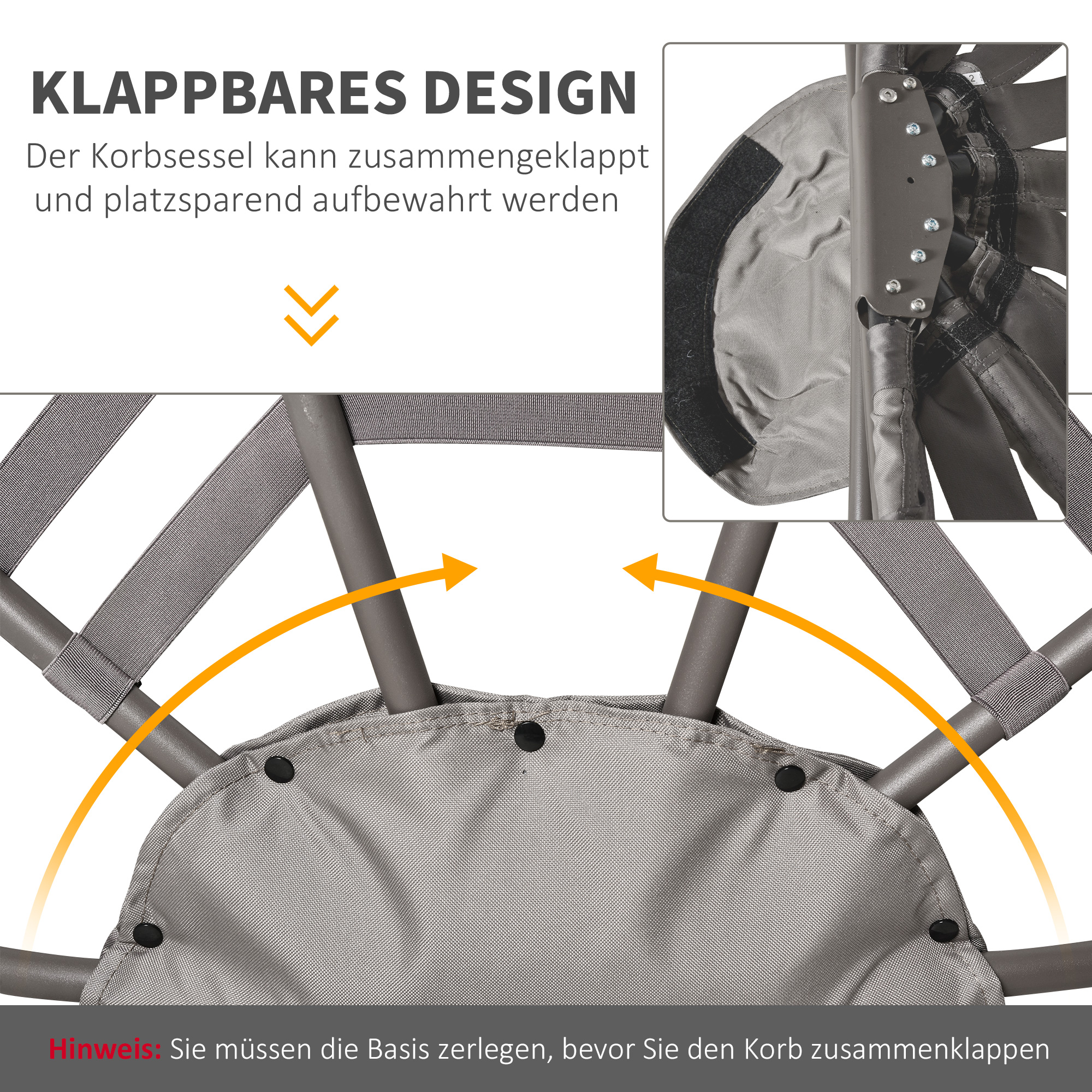 Papasansessel Gartenstuhl 2Korb-Stuhl mit Kissen oval Loungesessel Korb faltbar Balkon Terrasse Outdoor/Indoor Sandbraun Stahl 118 x 75 x 139 cm