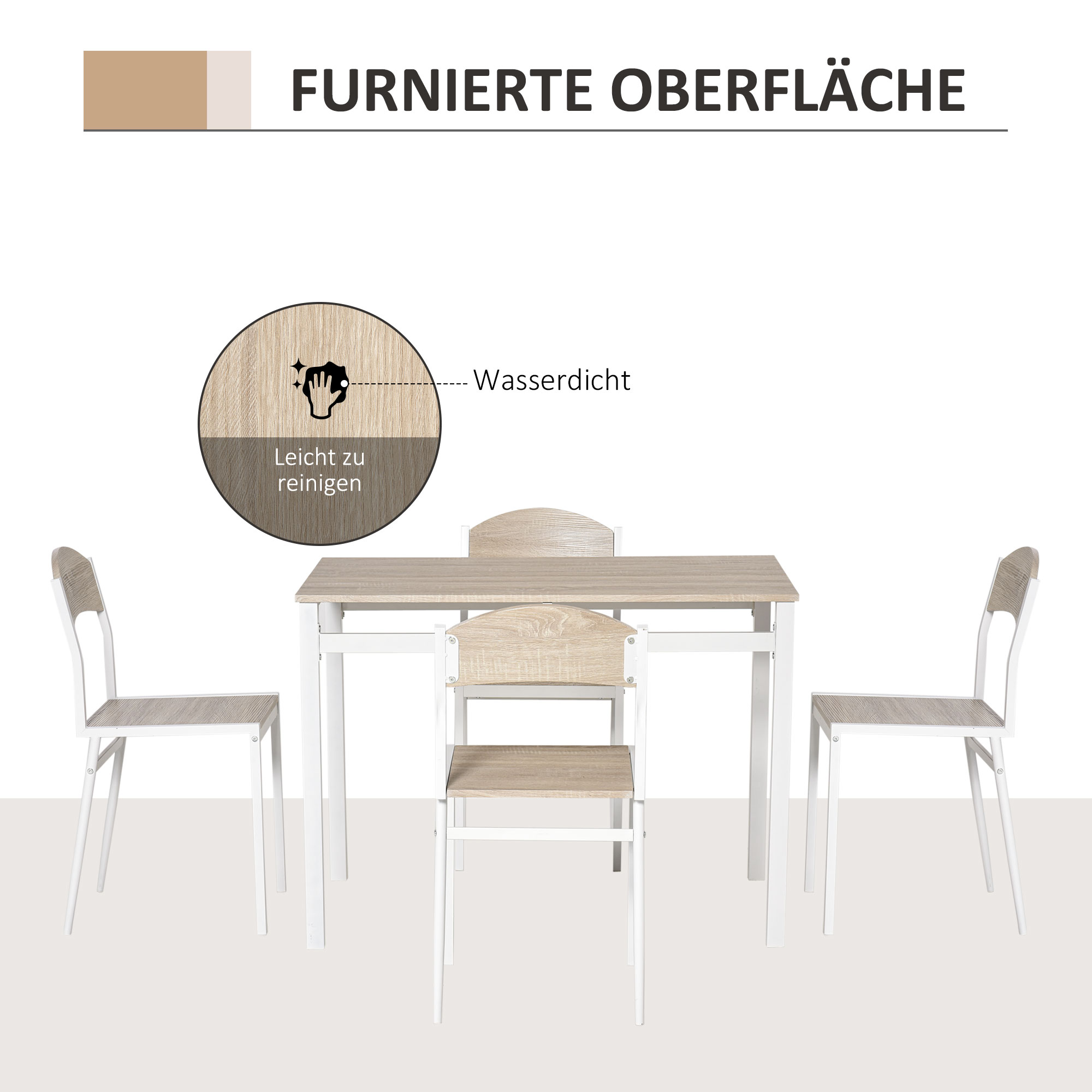 5-teilige Essgruppe Esstisch mit 4 Stühlen Platzsparend Küchentisch-Set Sitzgruppe für Esszimmer, Küche, Grau+Weiß