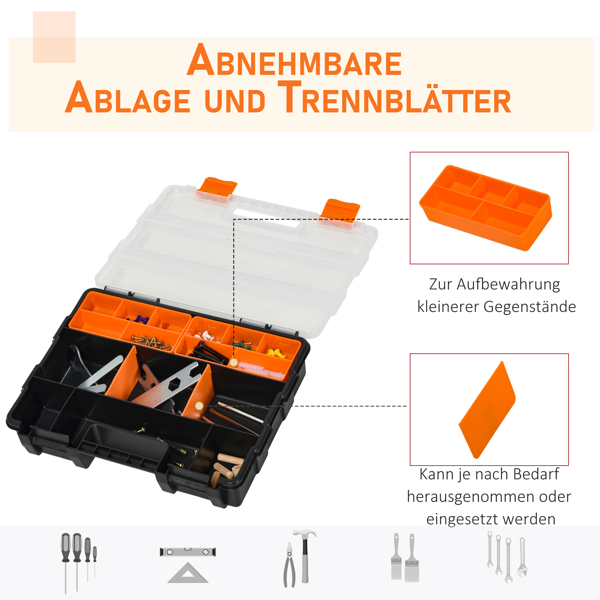 4PCS Werkzeugaufbewahrung Box Multifunktionales Werkzeugbox Sortierkasten Kleinteilemagazin Teile Kunststoff Orange+Schwarz 28,7 x 22,5 x 5,5 cm