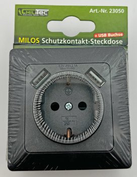 MILOS Schutzkontakt-Steckdose, Anthrazit, 250V~/ 16A, UP, 2x USB Buchse je 5V/1A