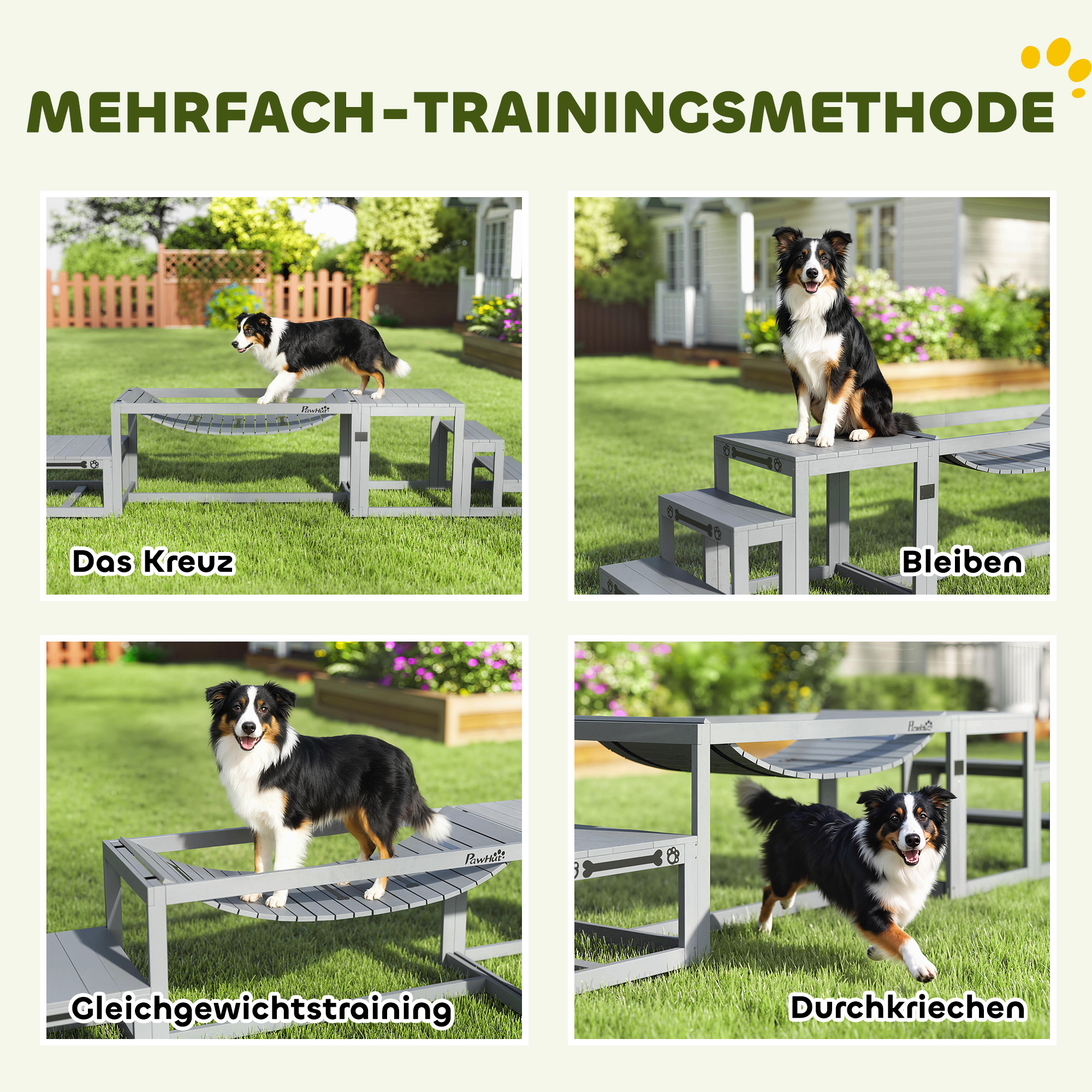 Hunde Agility Set 3-teiliges Set Agility-Ausrüstung mit Brücke, Treppe, Plattform, Tannenholz, 117 x 50 x 56 cm, Grau