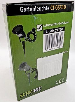 Gartenleuchte "CT-GS10", schwarz, 230V, 1,5m Kabel+Erdspieß, GU10 Fassung