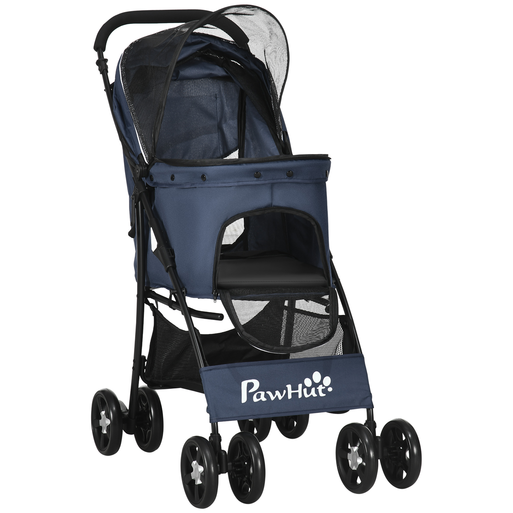 Hundewagen Hundebuggy bis 10 kg Klappbar Bodenkorb Kissen Seitentasche 81 cm x 48 cm x 99 cm Grau