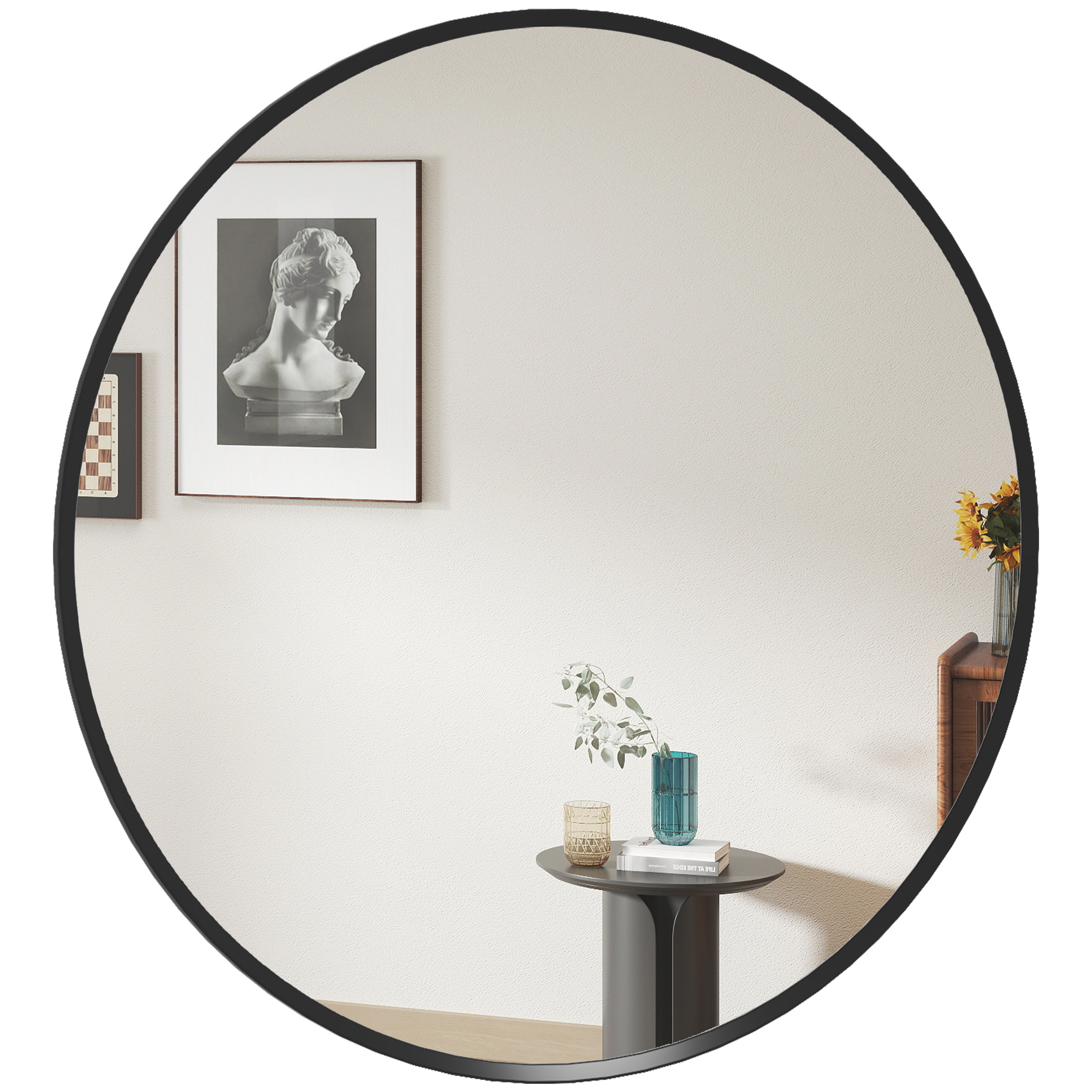 Wandspiegel, modernes Design, Φ61 cm, Schwarz