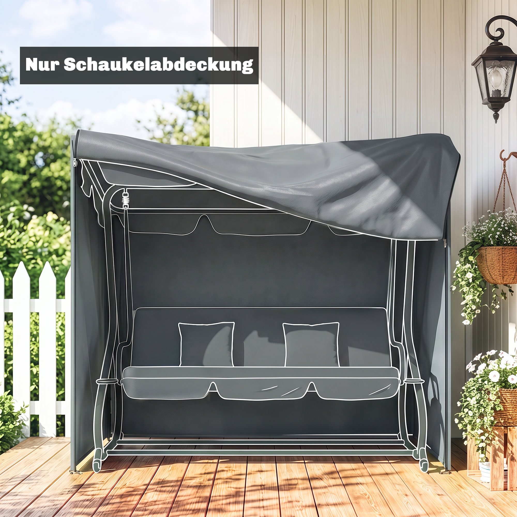 Hollywoodschaukel Abdeckung 3 Sitzer Wasserdicht Schutzhülle für Gartenschaukel Oxford Gewebe 220 x 125 x 172 cm, Grau