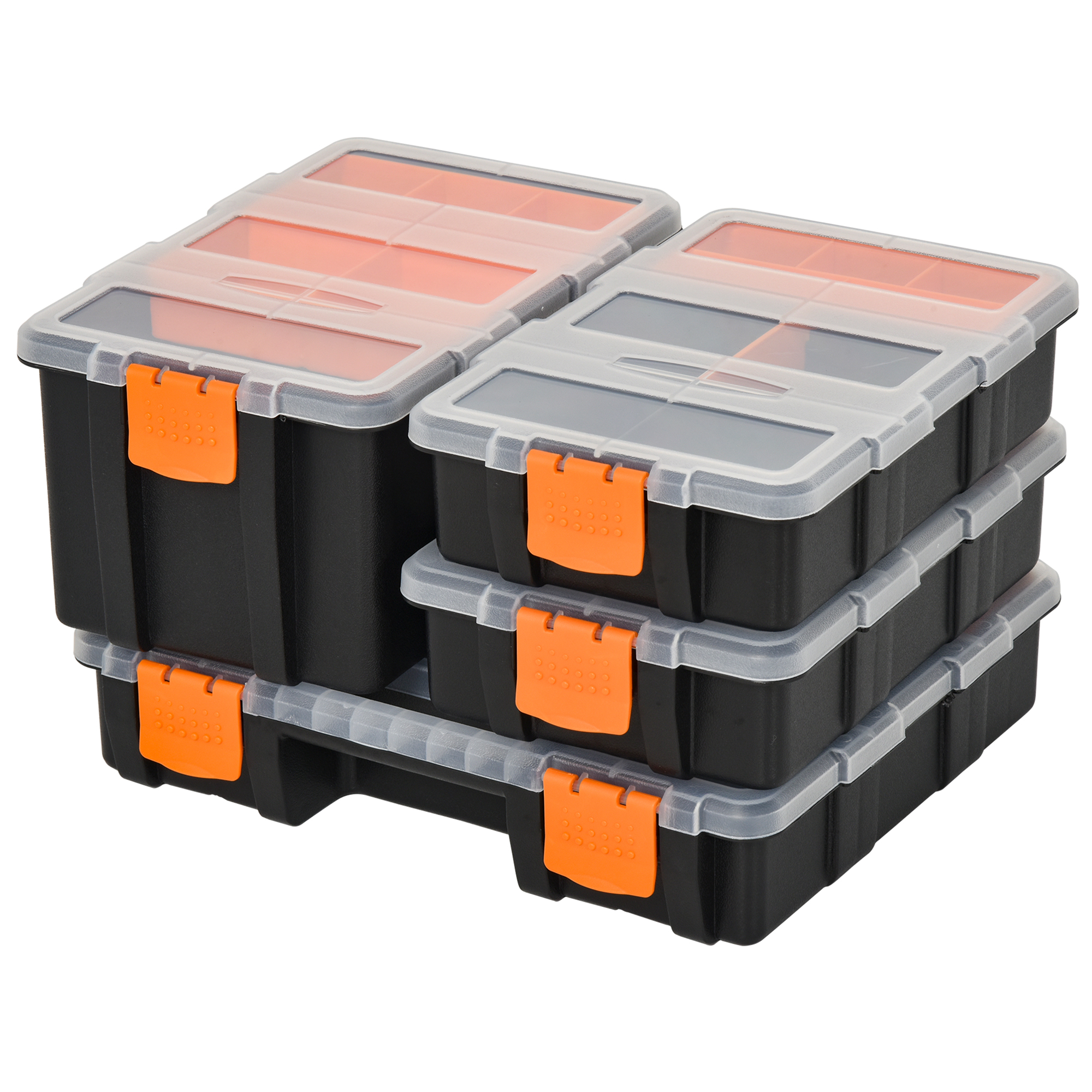 4PCS Werkzeugaufbewahrung Box Multifunktionales Werkzeugbox Sortierkasten Kleinteilemagazin Teile Kunststoff Orange+Schwarz 28,7 x 22,5 x 5,5 cm