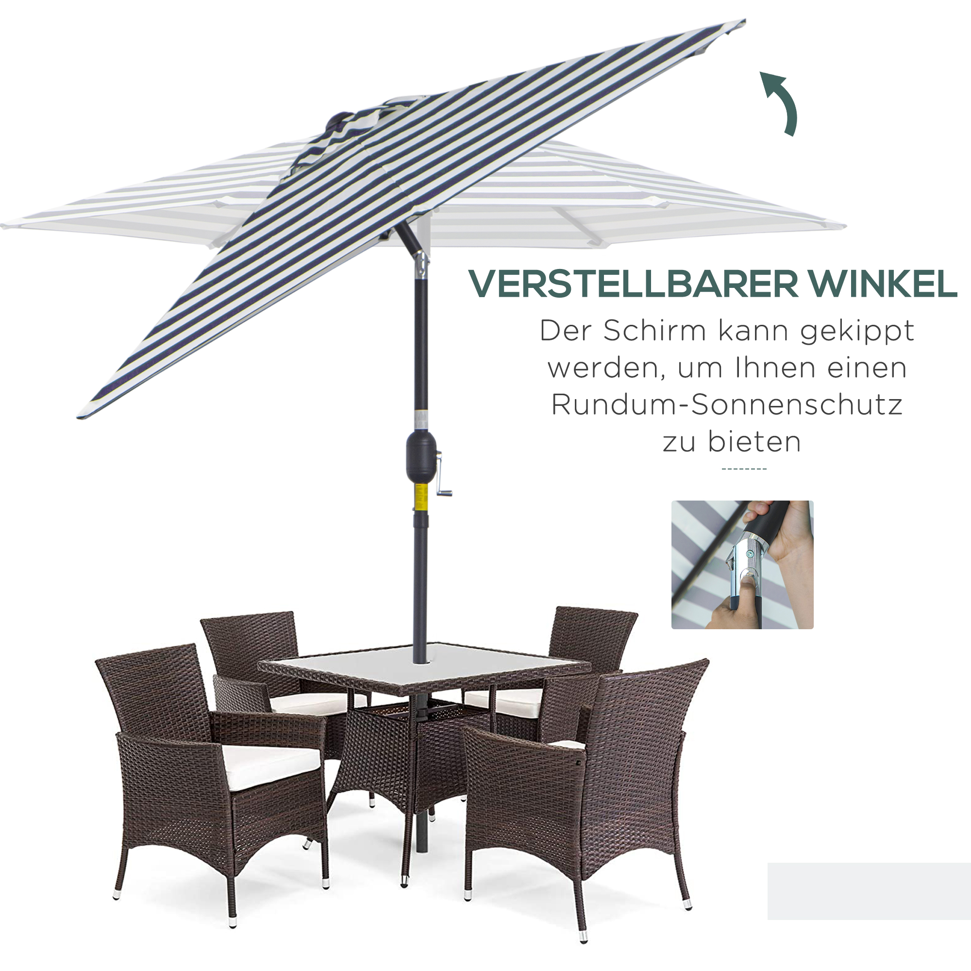 Sonnenschirm Gartenschirm Terrassenschirm Gestell Stahl im Freien Blauer Streifen Ø230 x 216 cm