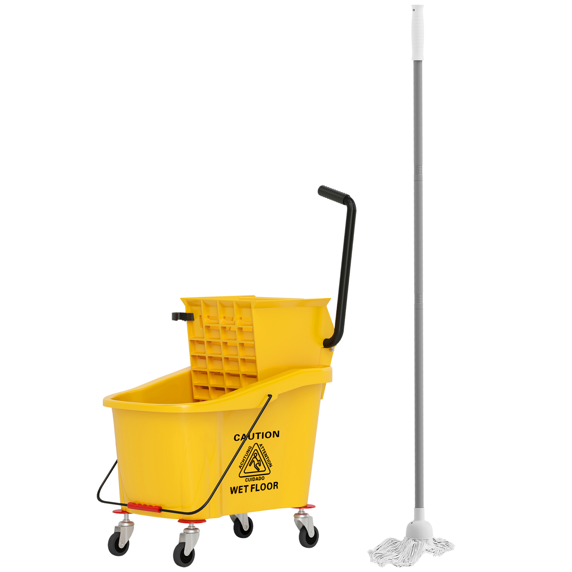 Wischeimer auf Rädern mit Mopp-Auswringer, Mopp-Halter, 36 Liter, Kunststoff, Gelb