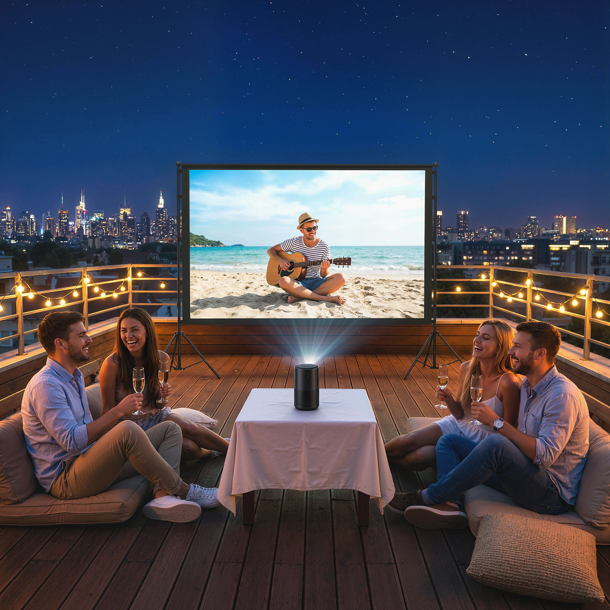 100 Zoll 16:9 HD 4K/8K Projektor-Leinwand mit Ständer, tragbare doppelseitige Leinwand mit klappbaren Stativen, Weiß