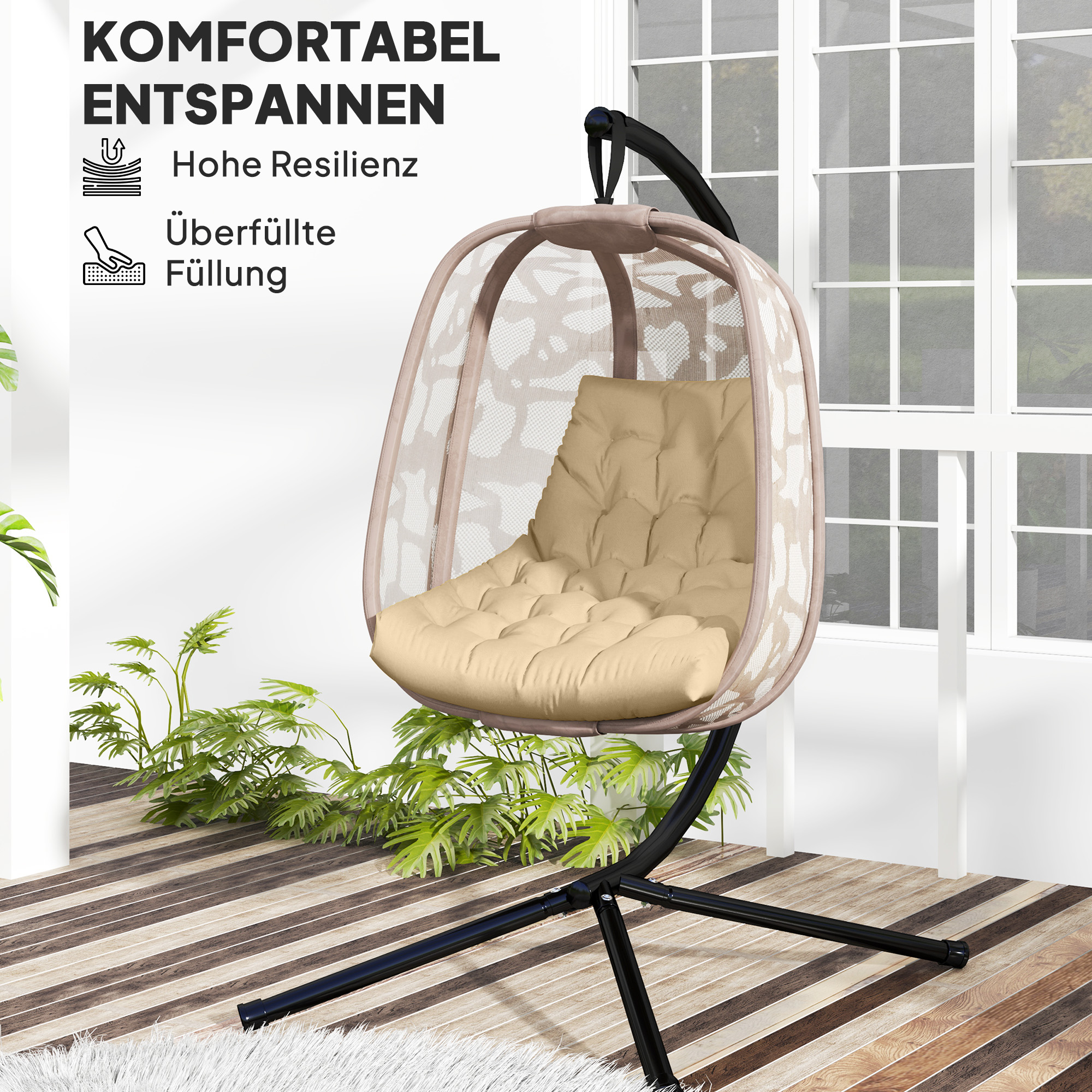 Sitzkissen, Außensitzkissen für Hängekorb und Schaukelstühle, Outdoor-Polsterkissen, Beige
