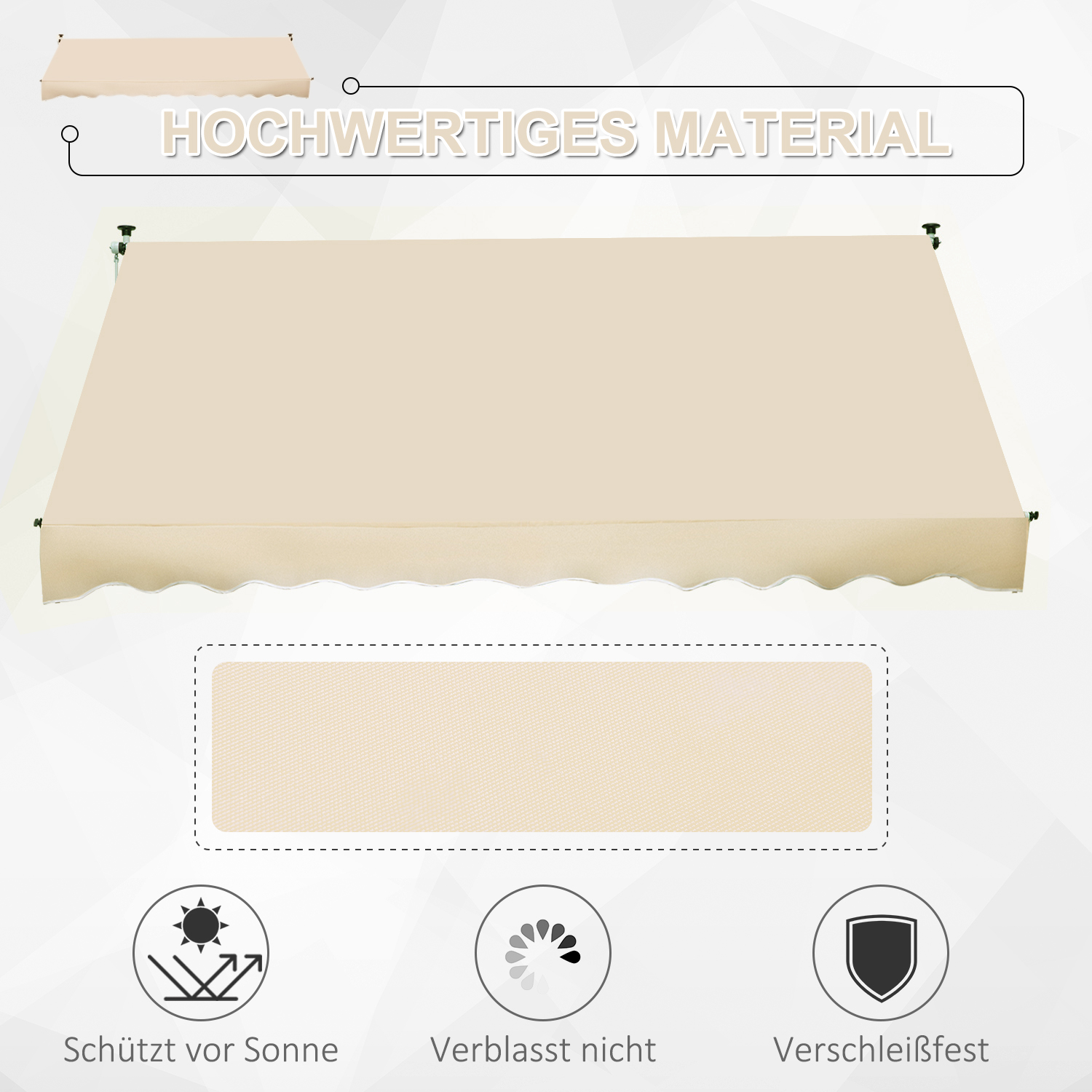 Klemmmarkise mit Handkurbel höhenverstellbar Gelenkarmmarkise schmutzabweisend, witterungsbeständig Balkonmarkise 150cm breit Terrassenmarkise für Terrasse Balkon Veranda Beige