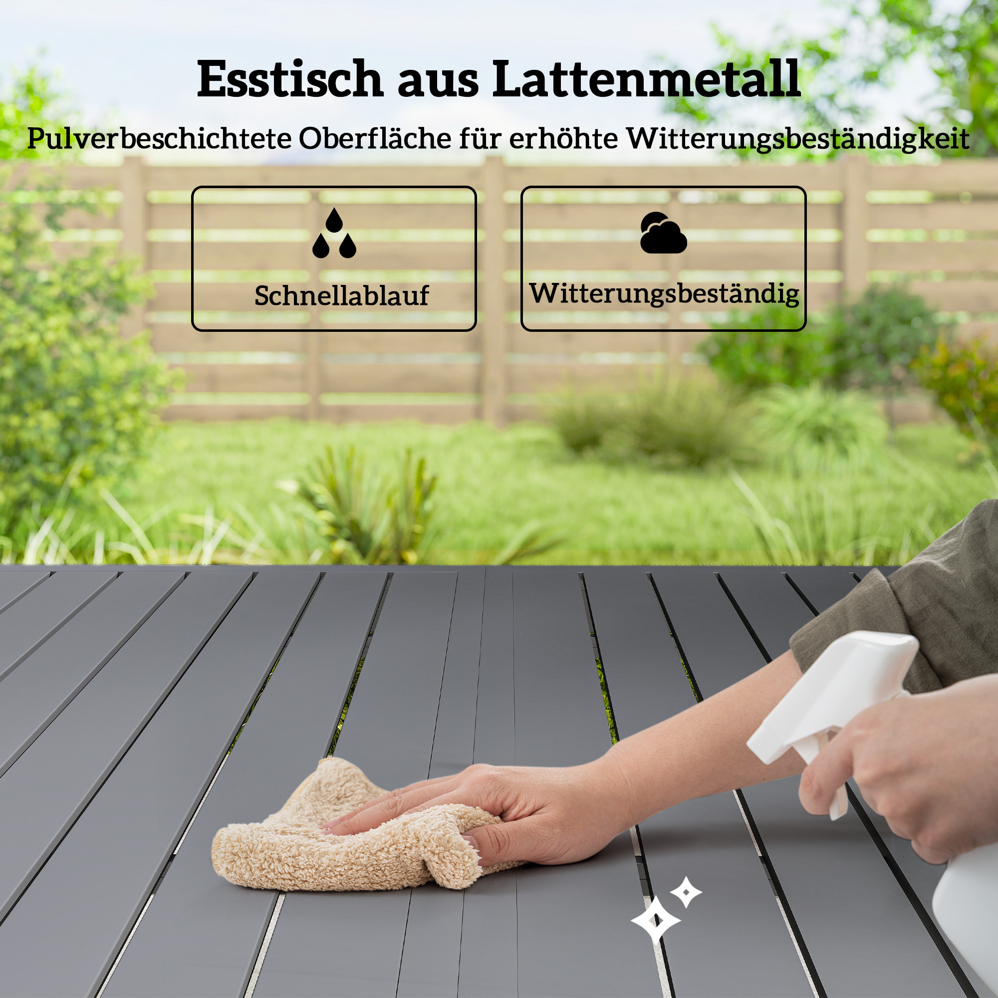 Gartenmöbel Set Sitzgruppe 7-teilig Tisch mit 6 Atmungsaktiven Stapelstühlen Lamelldesign Hellgrau