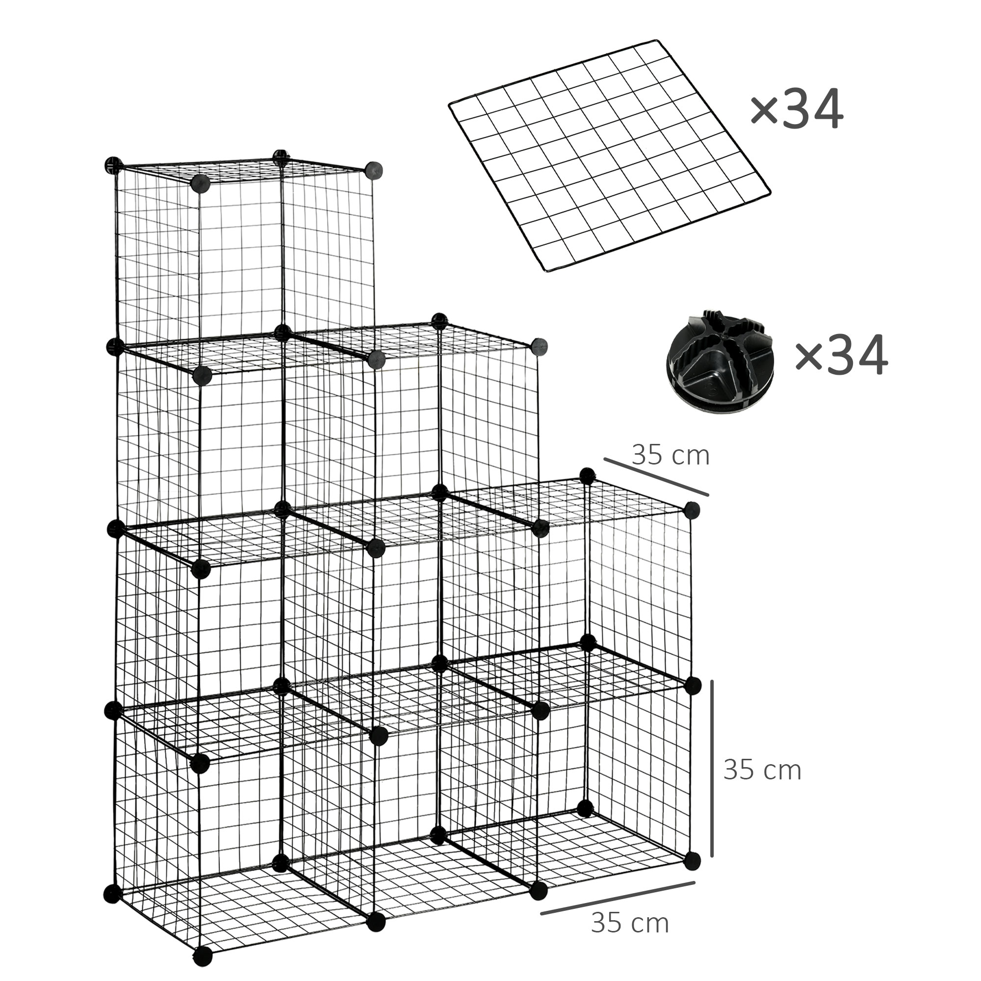 Steckregal, Würfelregal, Schuhregal, 9 Würfel, modularer Aufbau, Stahl, schwarz, 35 x 35 x 35 cm je Würfel