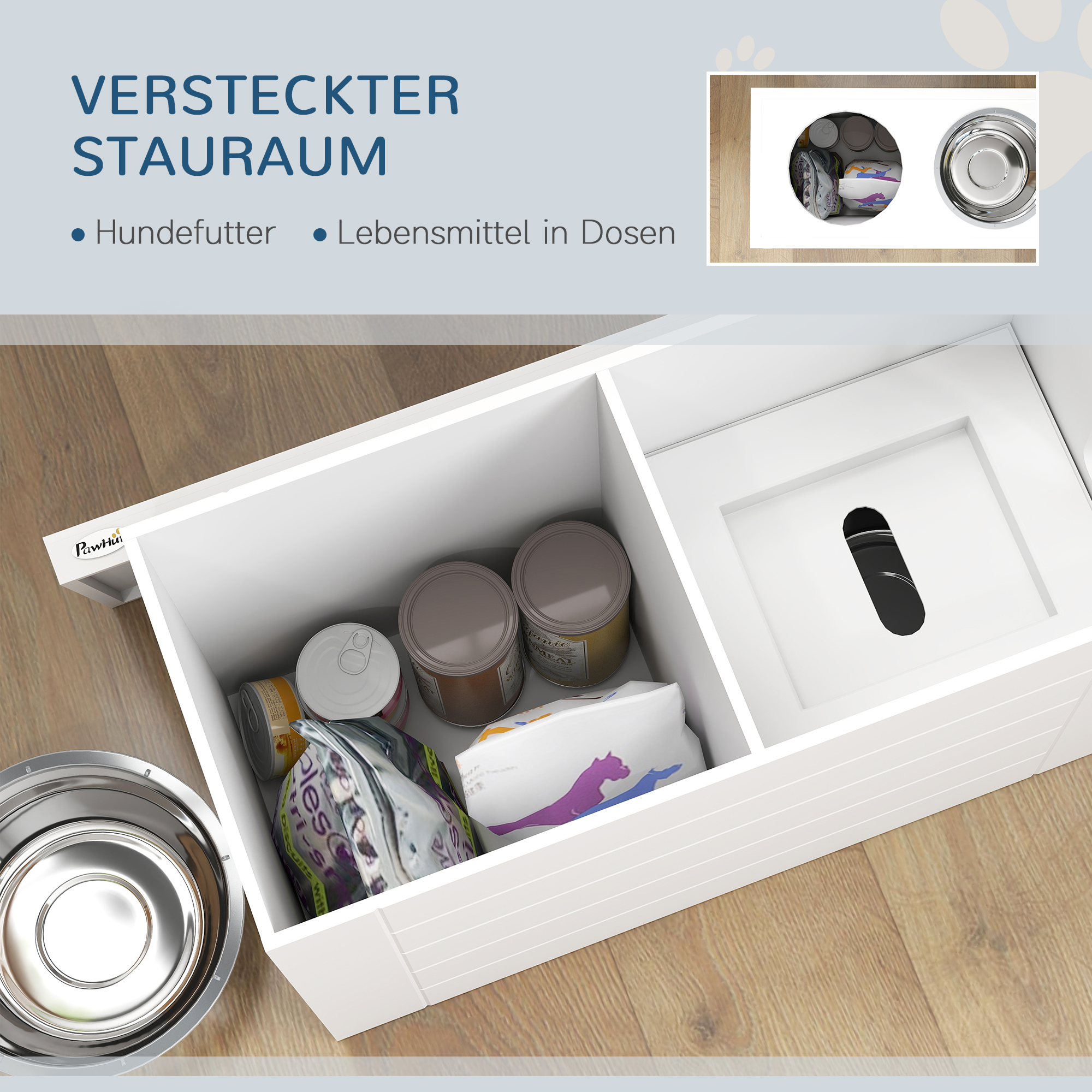 2-in-1 erhöhter Hundenapf Höhenverstellbar Futternapf mit Ständer 2 x 2L Edelstahlnäpfen Weiß