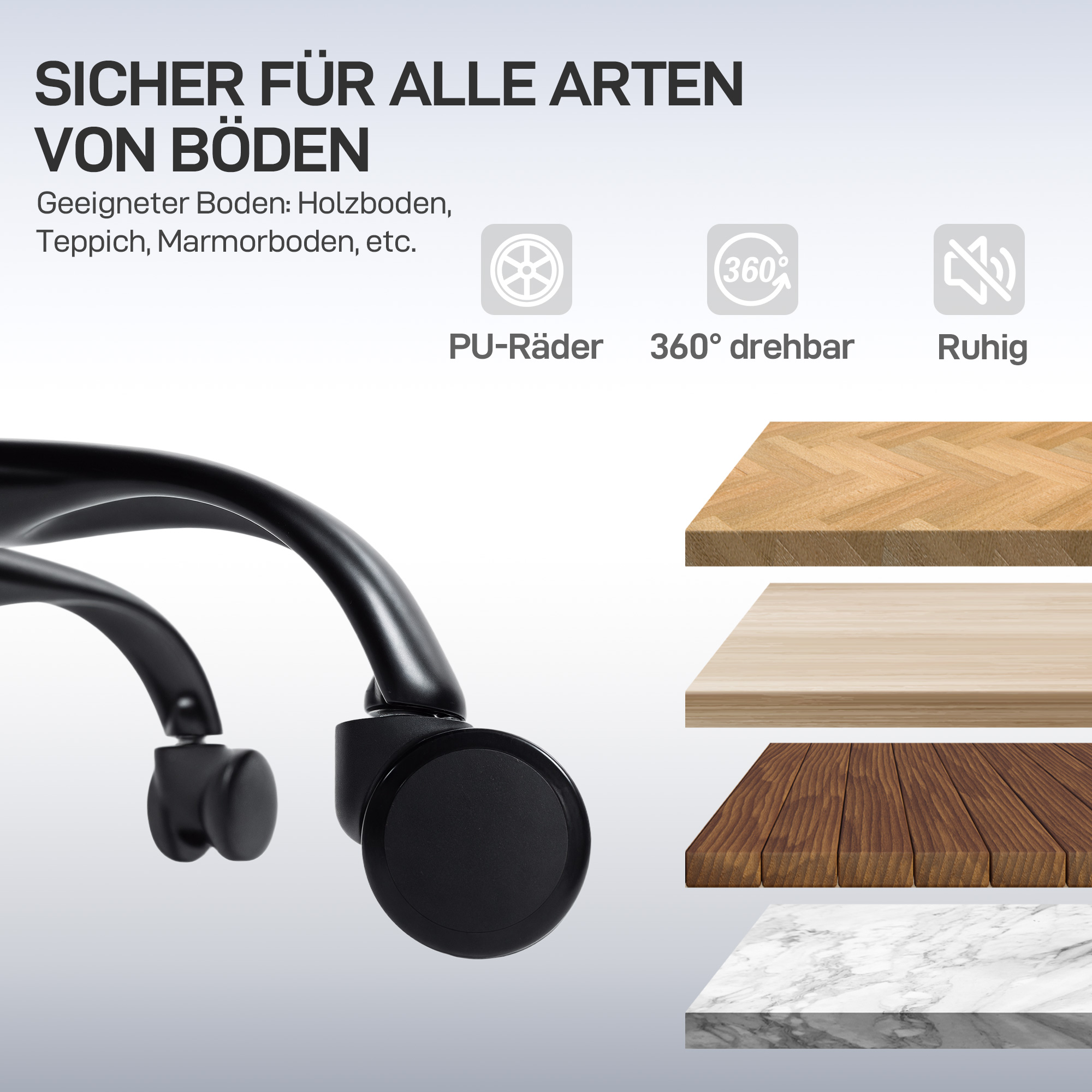 ergonomischer Bürostuhl mit Rollen, Netzstoff, Lendenstütze, Computerstuhl mit Armlehnen, verstellbare Kopfstütze