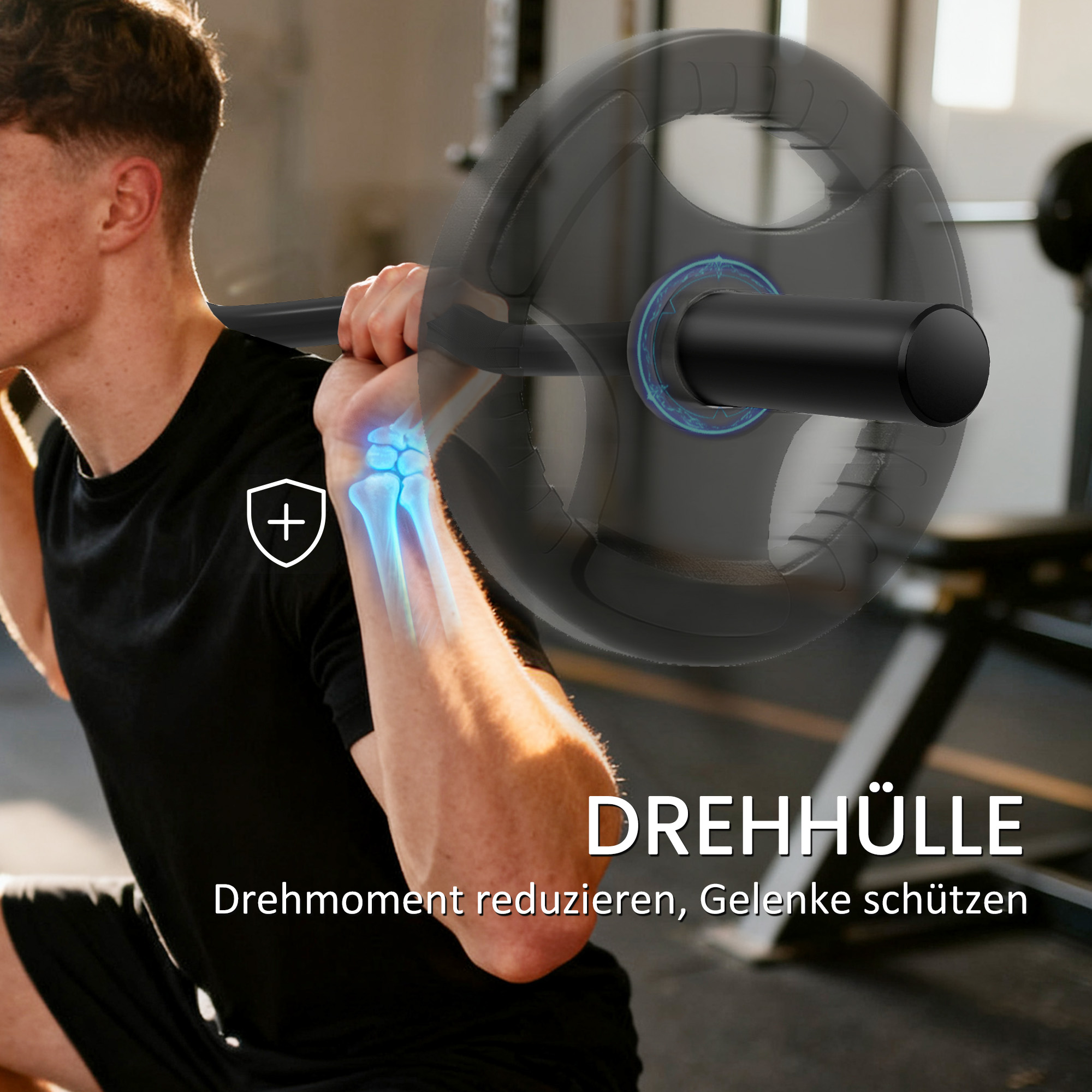 Olympiastange, Gewichthebe-Stange, 5 cm Hülsen, Stahl, 100 kg Tragkraft, Schwarz