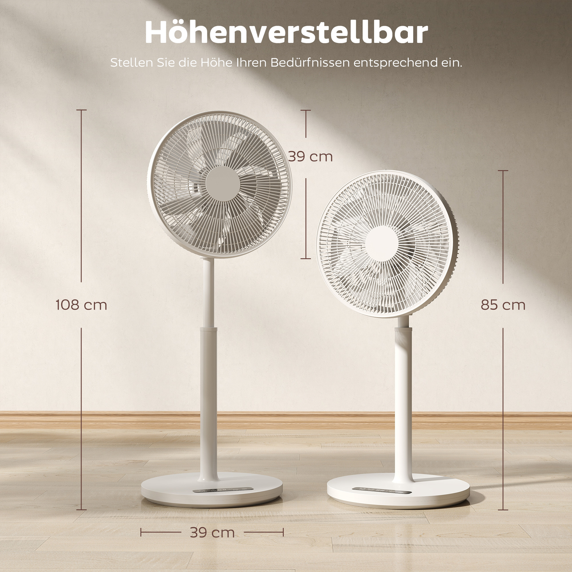 Standventilator mit Fernbedienung und 12 Geschwindigkeiten, Bodenventilator mit verstellbarer Höhe für das Schlafzimmer, Weiß