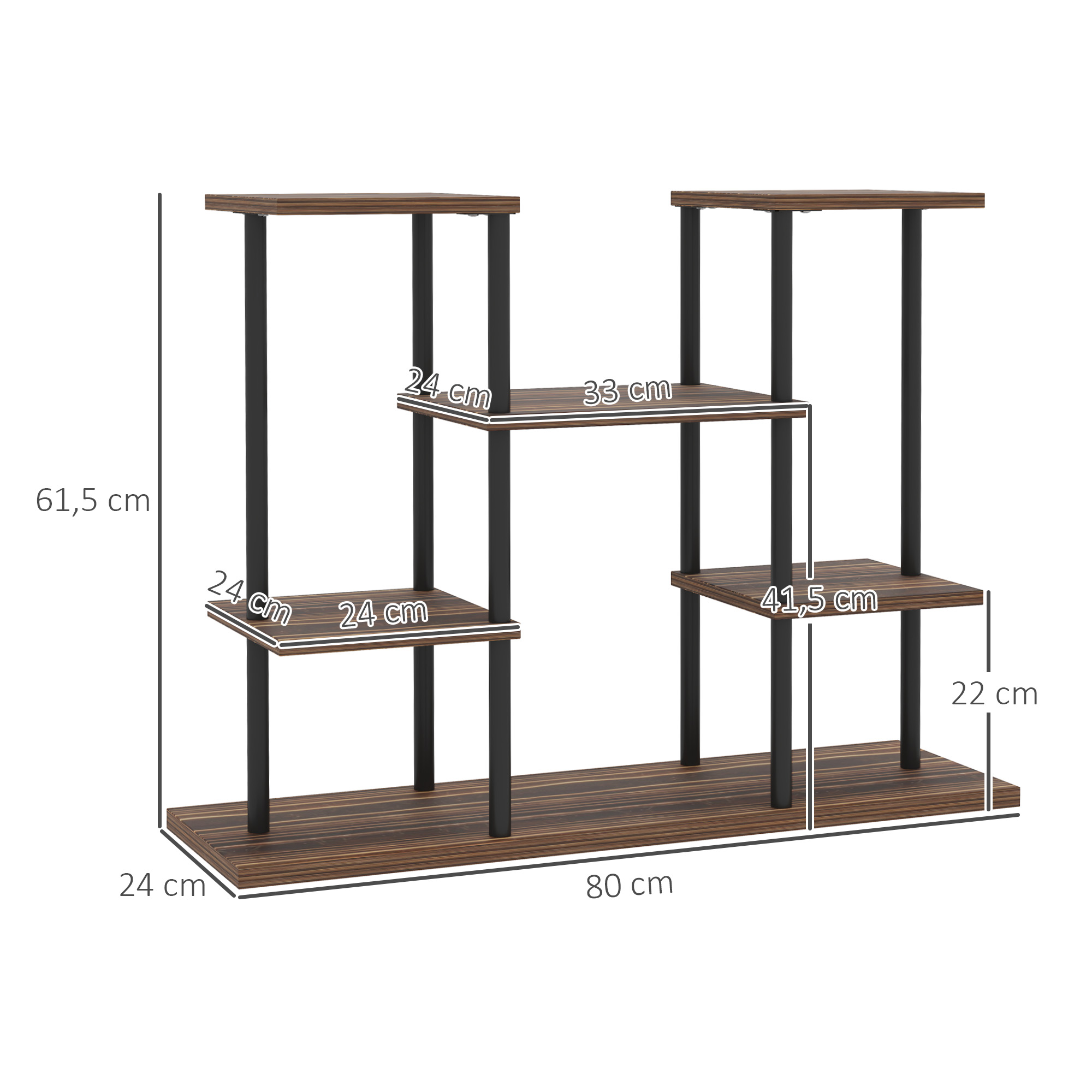 Blumenständer mit 4 Ebenen, 4-stufiger Pflanzenständer, Blumentopfhalter für drinnen und draußen, Holz, Stahl