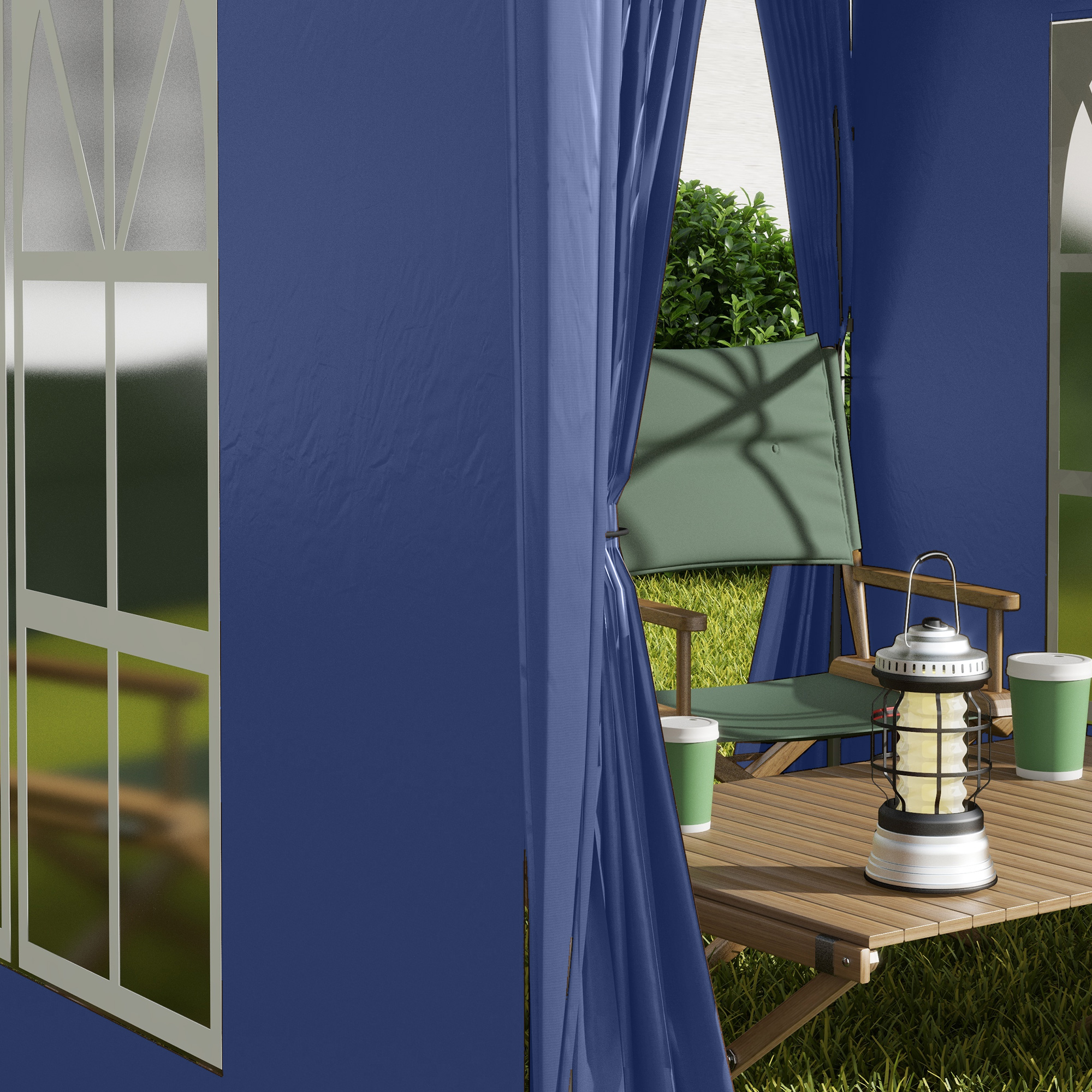 Faltpavillon, Bierzelt, 4 abnehmbare Seitenwände, 2 Fenster, Metallrahmen, 2 x 2m, Blau