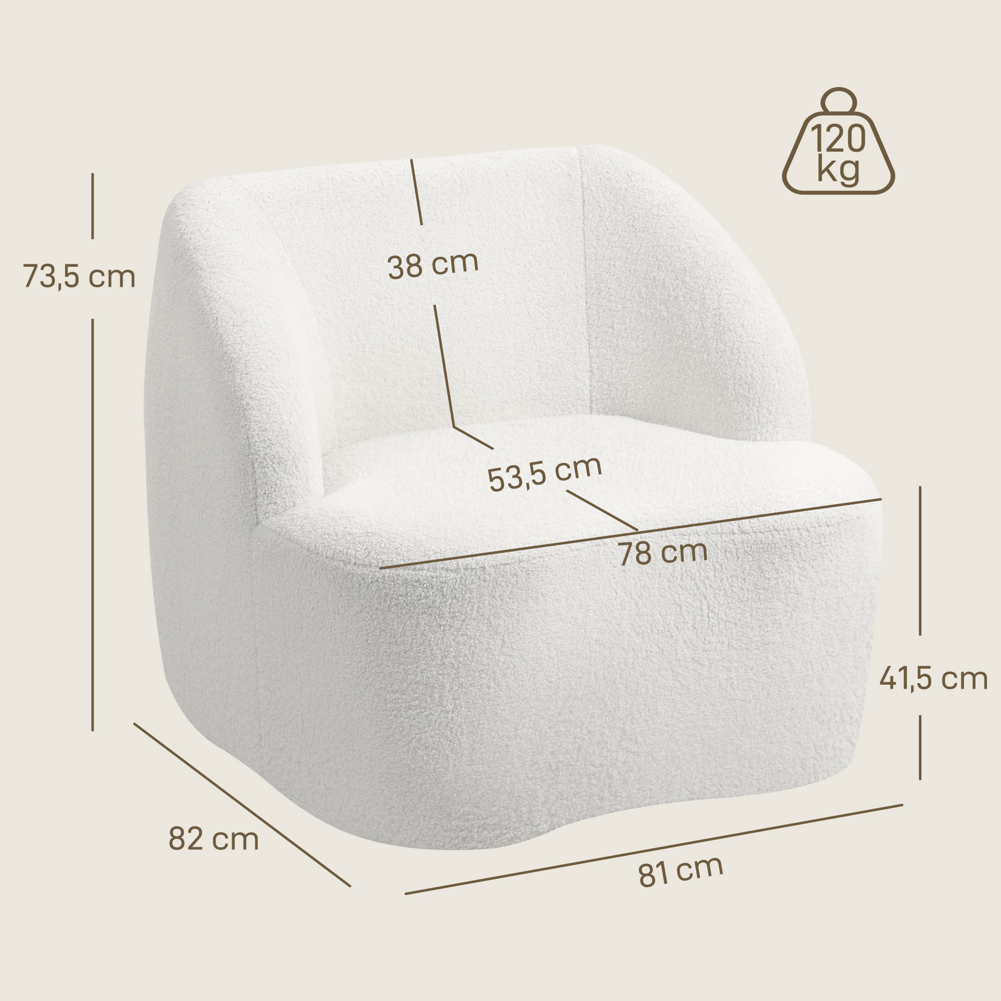 moderner Sessel mit Fleece-Polsterung, kuscheliger Polstersessel für Wohnzimmer, Schlafzimmer, Homeoffice, Cremeweiß