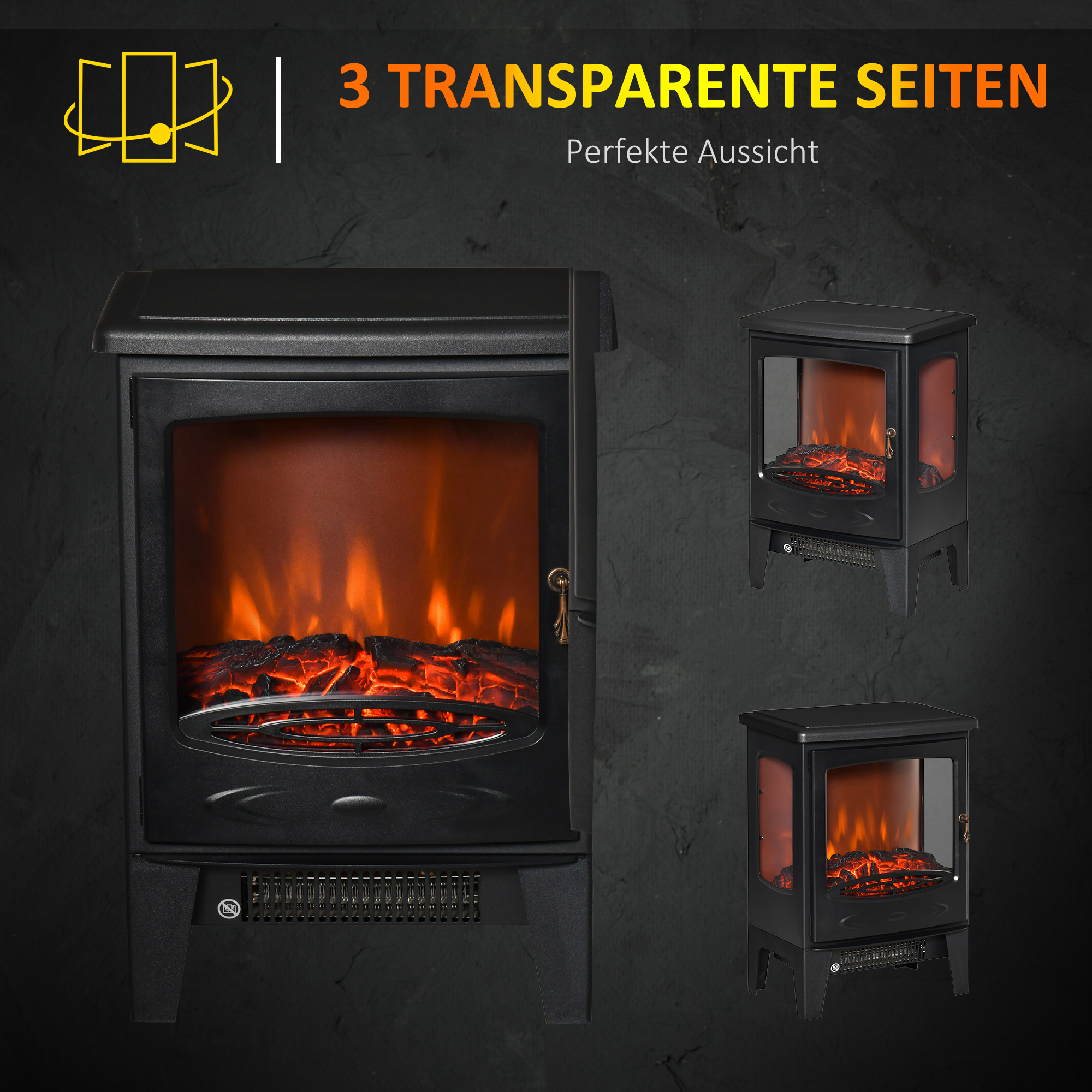Elektrokamin mit Heizung, 1800 W elektrischer Kamin mit LED Flammeneffekt