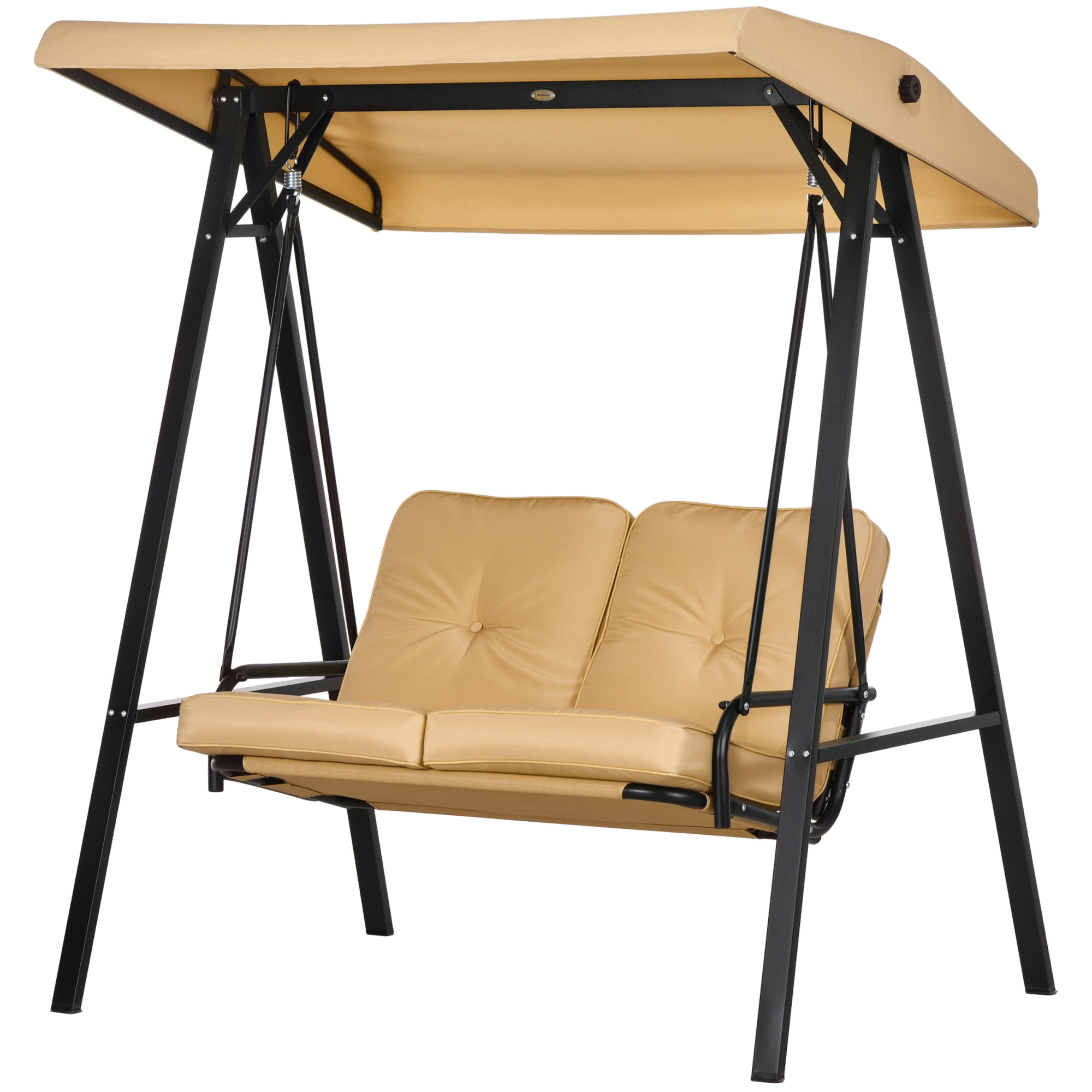 Hollywoodschaukel, 2-Sitzer Gartenschaukel mit verstellbarem Dach, bis 220 kg belastbar, 145 x 116 x 172 cm, Beige
