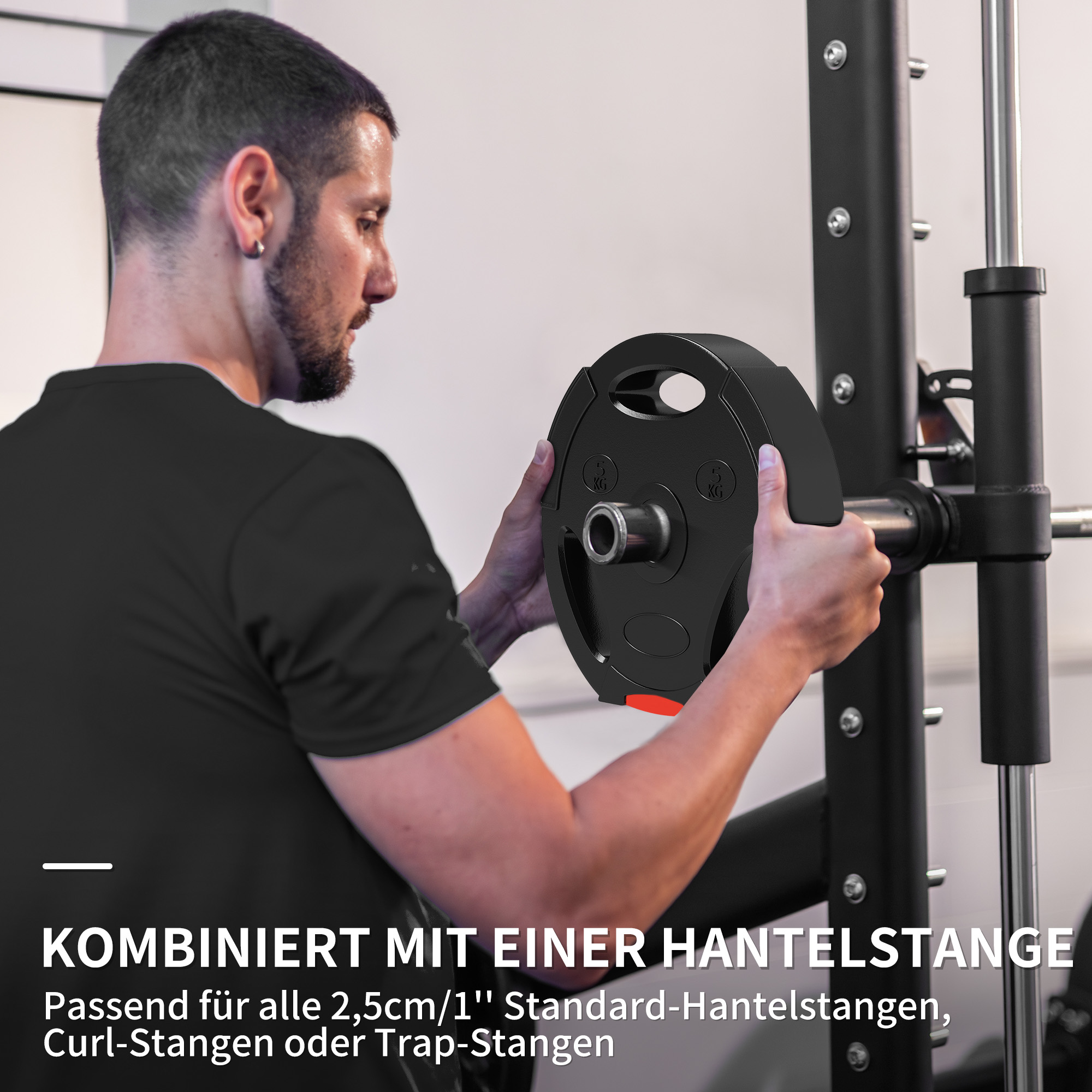 4er Gewichtsplatten-Set für Training, Fitnessstudio, Heimtraining, Stärke-Training, 2 x 10 kg und 2 x 5 kg, Schwarz