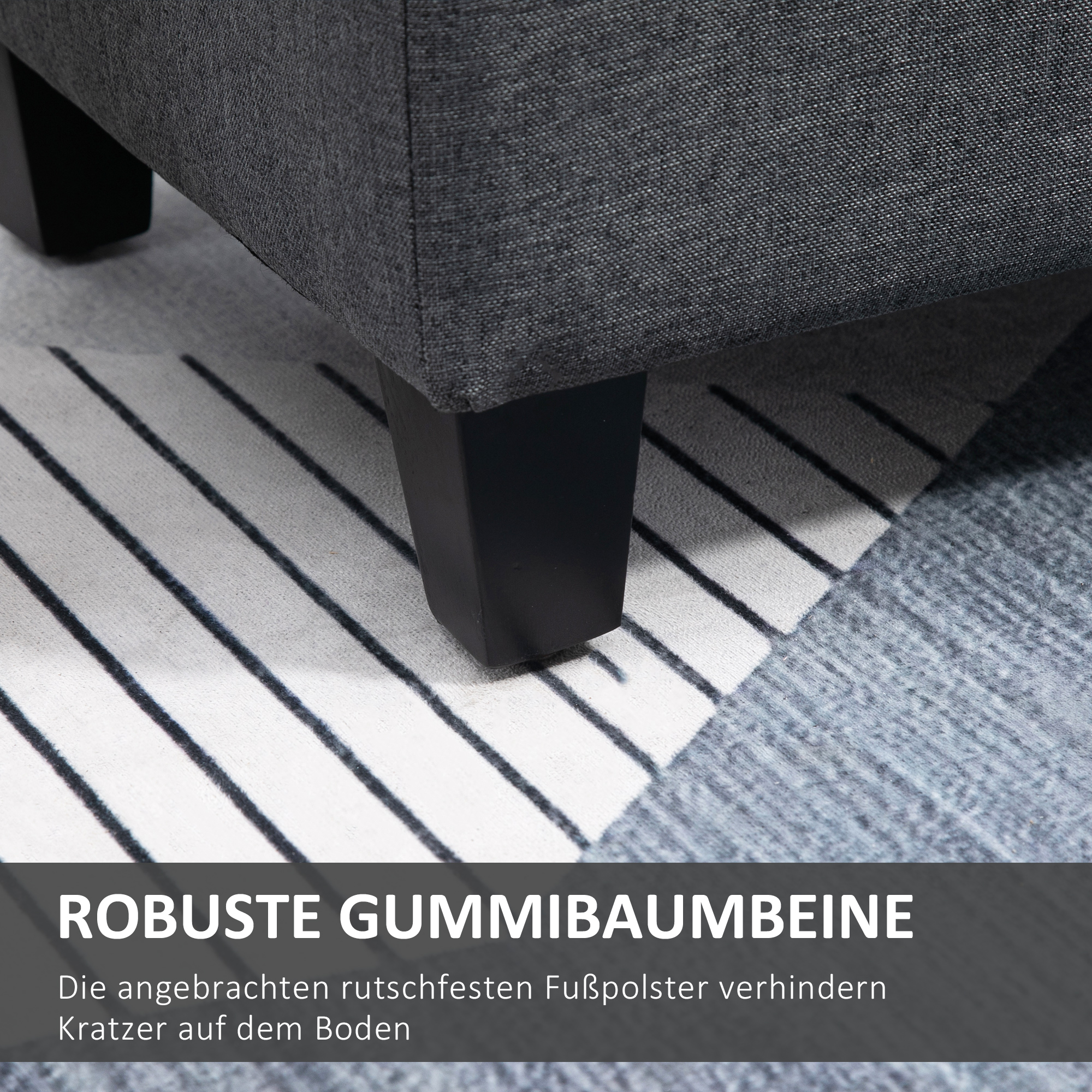 Sitzbank mit Stauraum Polsterbank mit Leinenoptik, Sitztruhe mit Holzbeine, Truhenbank für Wohnzimmer Schlafzimmer Flur 100 x 40 x 44 cm Dunkelgrau