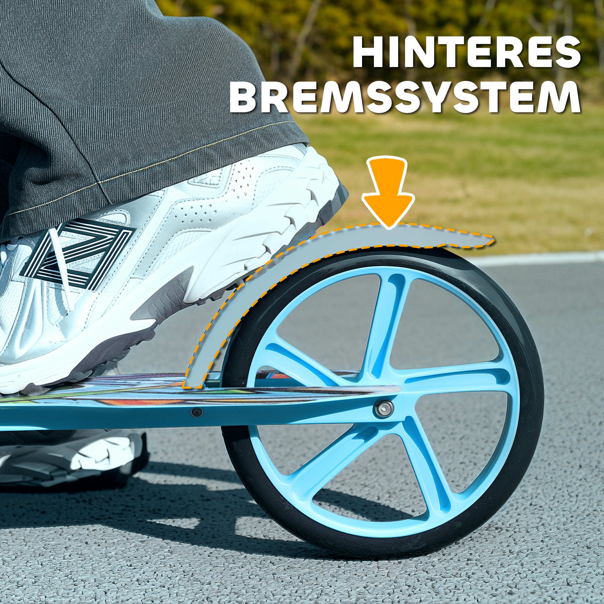 Tretroller, höhenverstellbar, Hinterradbremse, faltbar, 100 kg belastbar, Blau