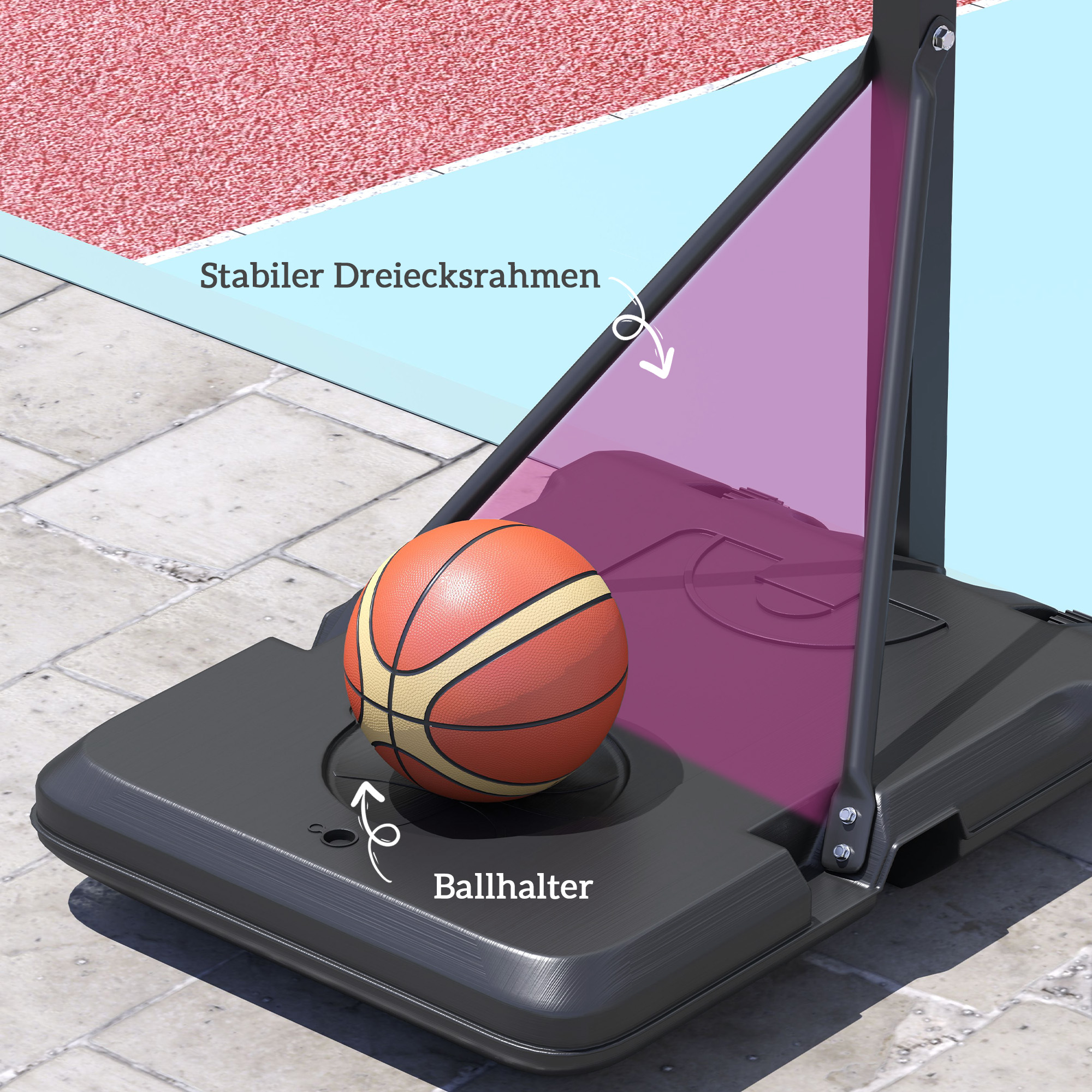 Basketballkorb, 146-236 cm höhenverstellbar, Basketballständer, rollbar, Stahl, Kunststoff, Schwarz