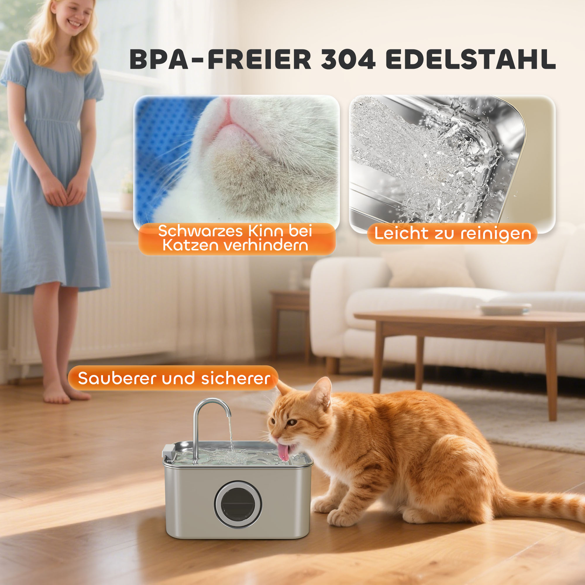 Katzenbrunnen 3,2l Trinkbrunnen für Katzen mit leiser Pumpe Aktivkohlefilter