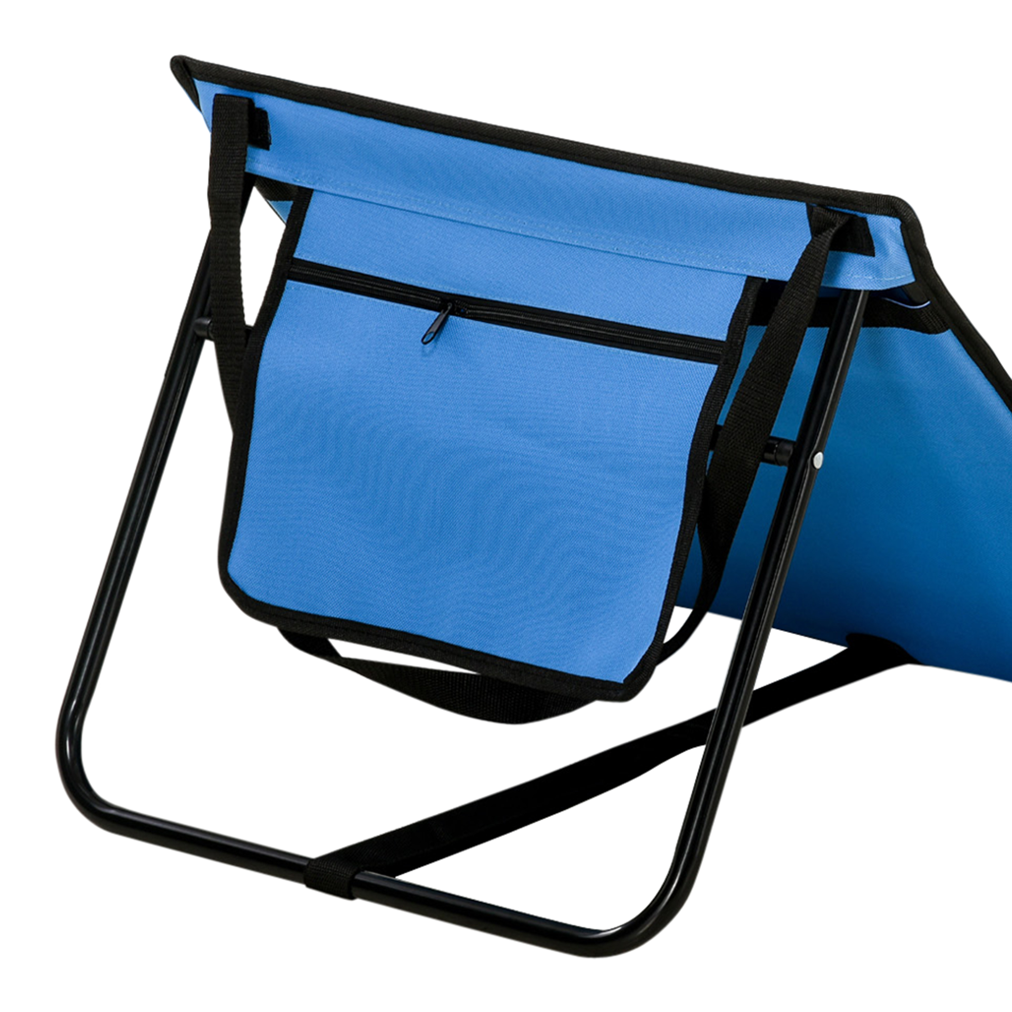 Strandliege, klappbar, verstellbare Rücklehne, Seitentasche, weiche Polsterung, Stahlrahmen, Blau, 142x51x40cm