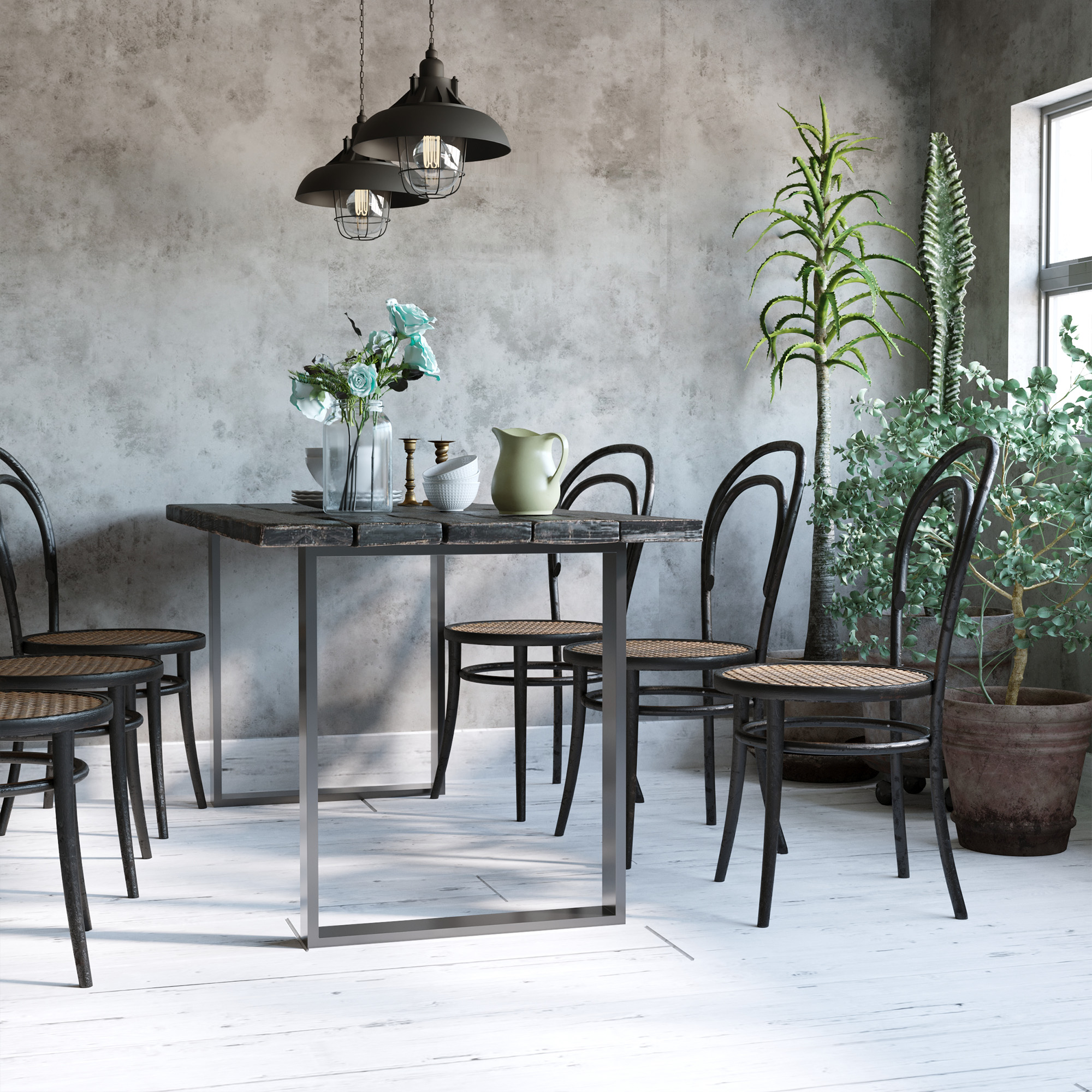 Tischbein-Set, 2 Stahlbeine, 72 x 60 cm, vorgebohrte Löcher, Industrial Design, Stahl, schwarz