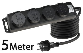 Gartensteckdosenleiste für Außen, 4-fach / IP44, H07RN-F 3G1,5mm², Zuleitung 5m