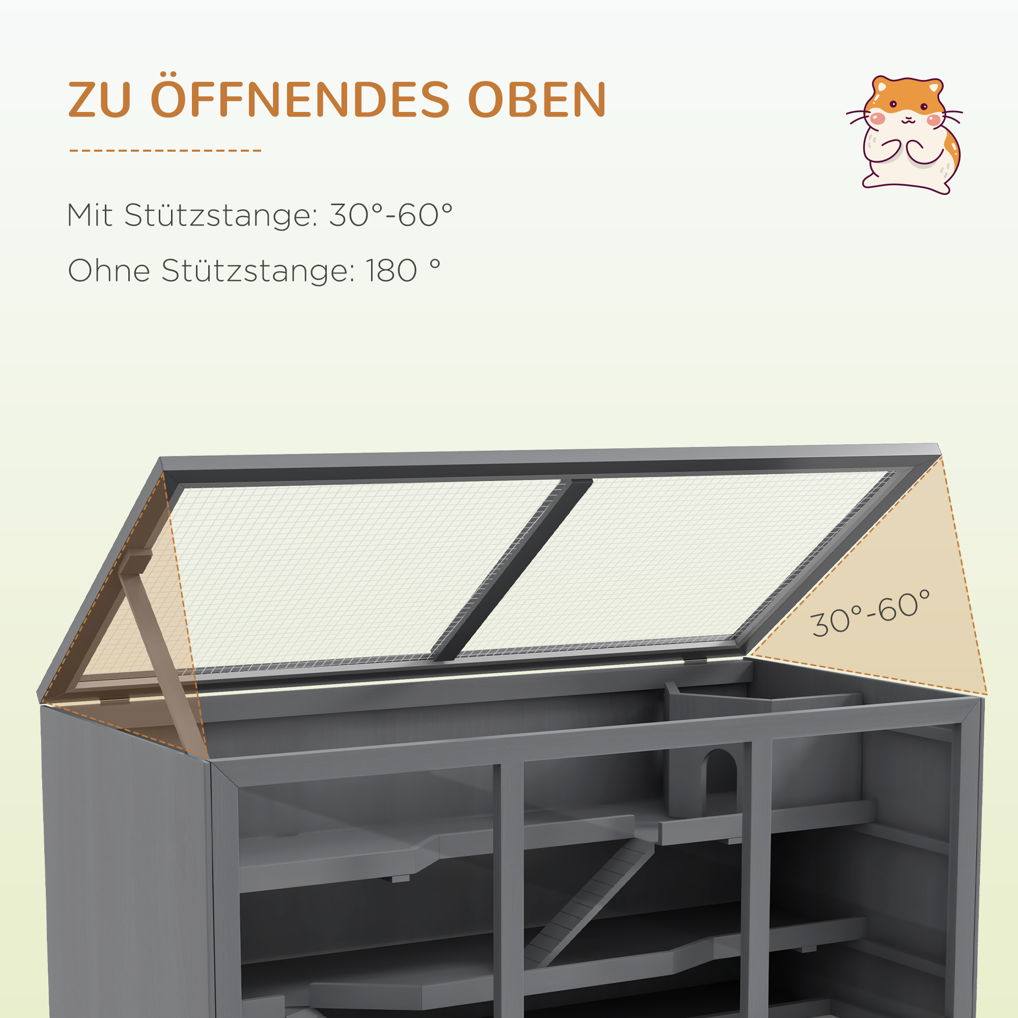 Zwerghamsterkäfig, Nagerkäfig, Kleintierbox, abschließbar, Holz, pflegeleicht, Grau