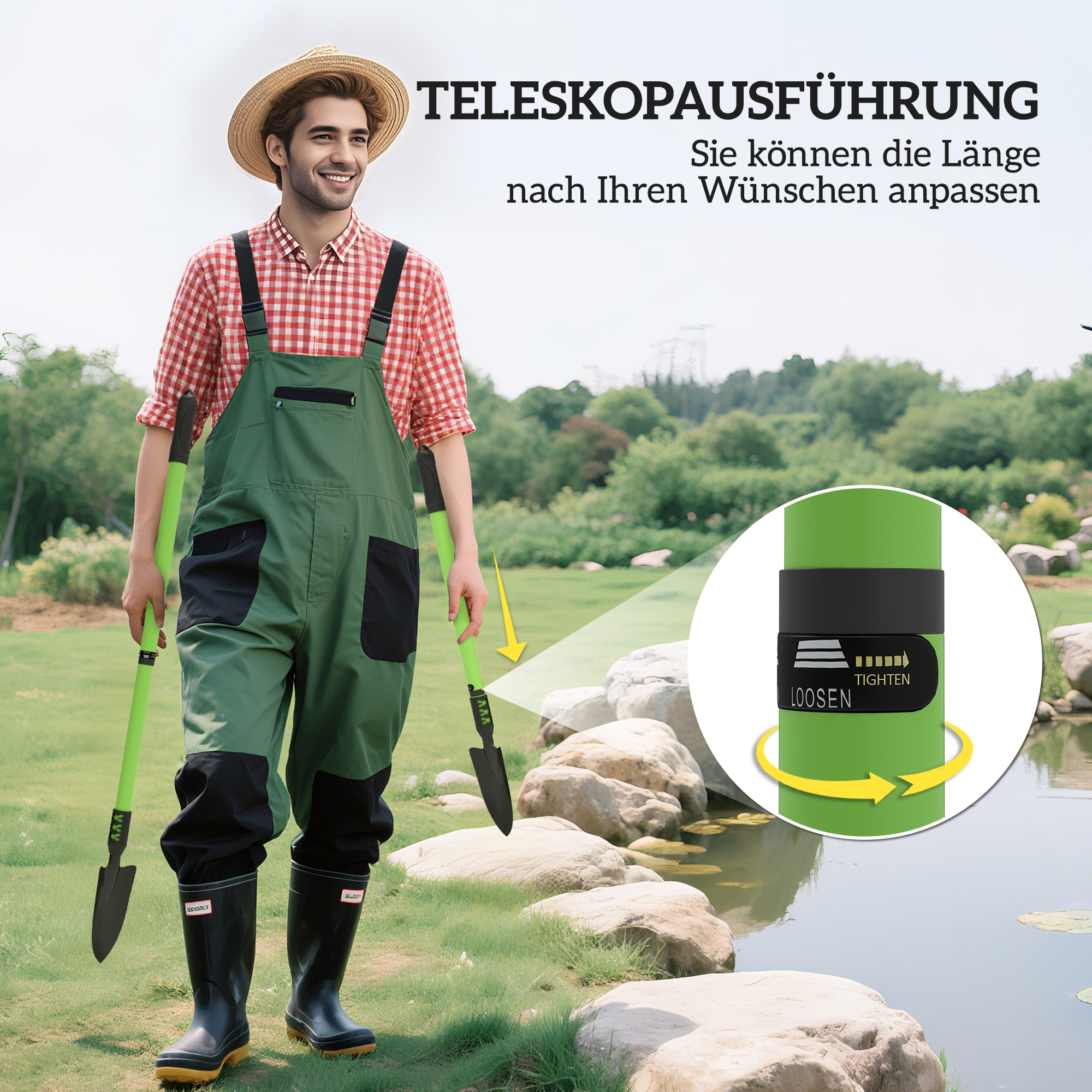 Gartenwerkzeug-Set 4 Stück Gartengeräte-Set mit Schaufel Gartenhacke Gartenrechen Laubrechen Grün