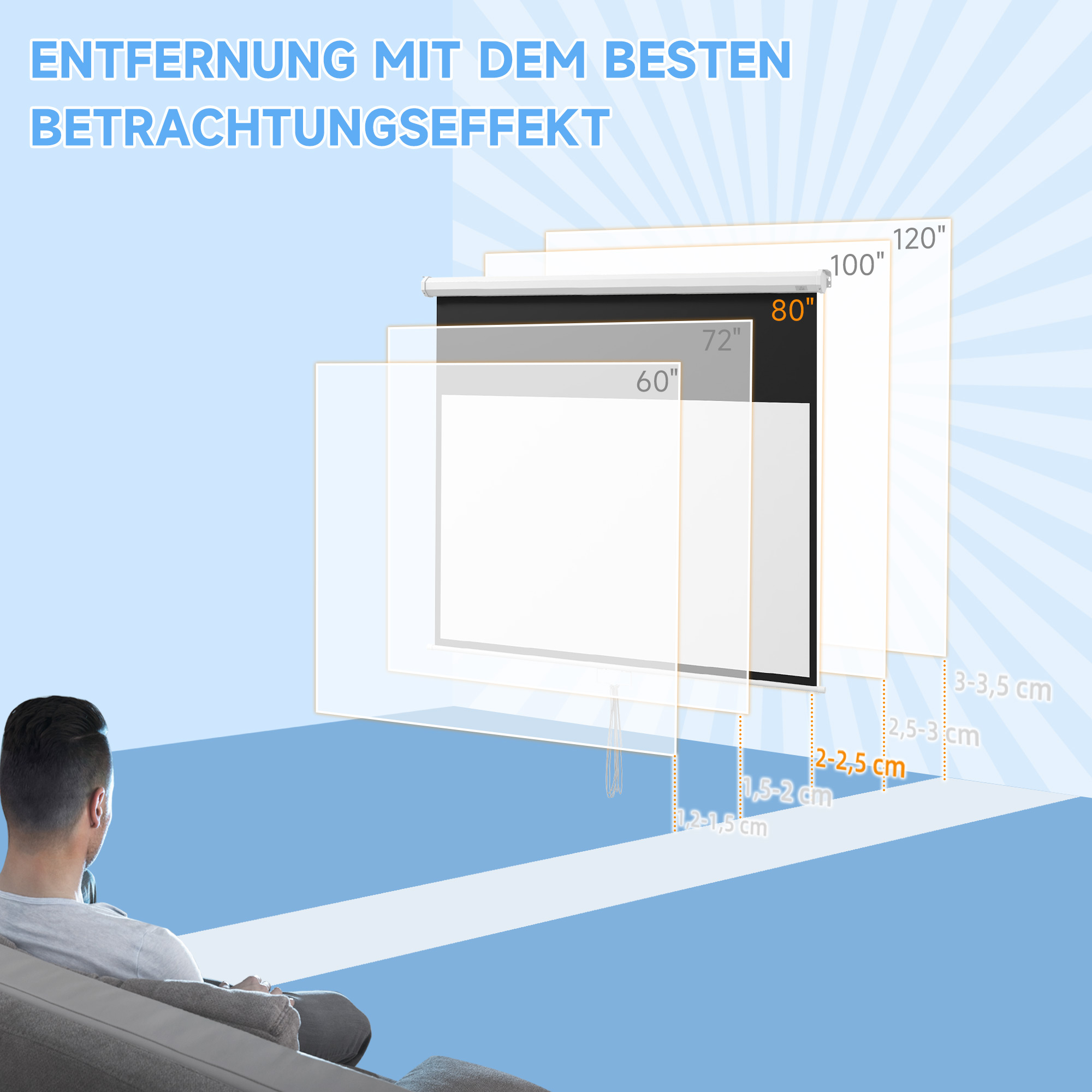 Beamer-Leinwand, inkl, Ständer, Wand- oder Deckenmontage, 16:9 Seitenverhältnis, 172x96 cm, Weiß